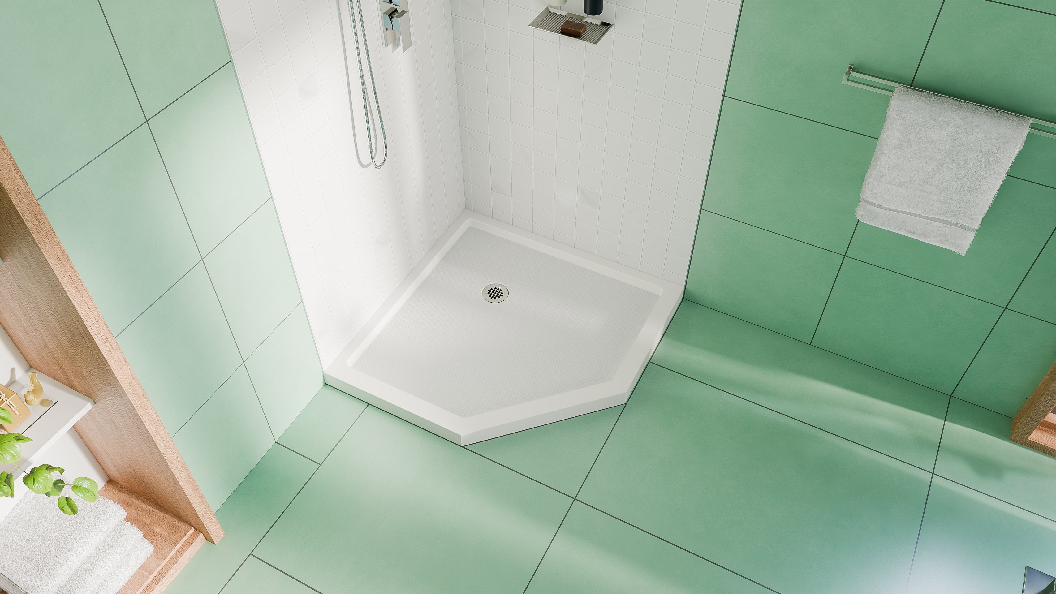 DreamLine SlimLine 36" D x 36" W x 2 3/4" H Neo-Angle Shower Base & 2" Corner Round Drain