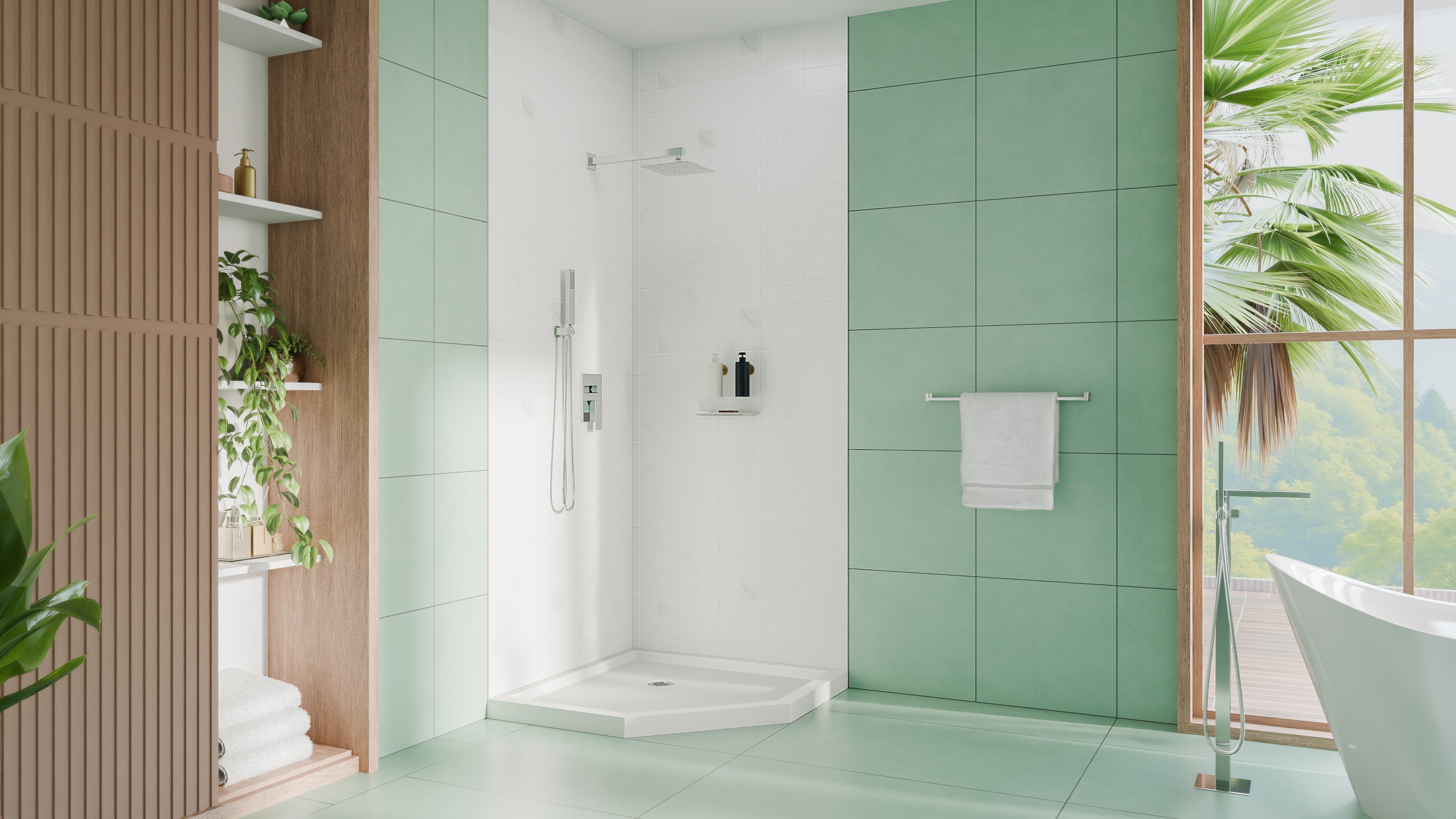 DreamLine SlimLine 36" D x 36" W x 2 3/4" H Neo-Angle Shower Base & 2" Corner Round Drain