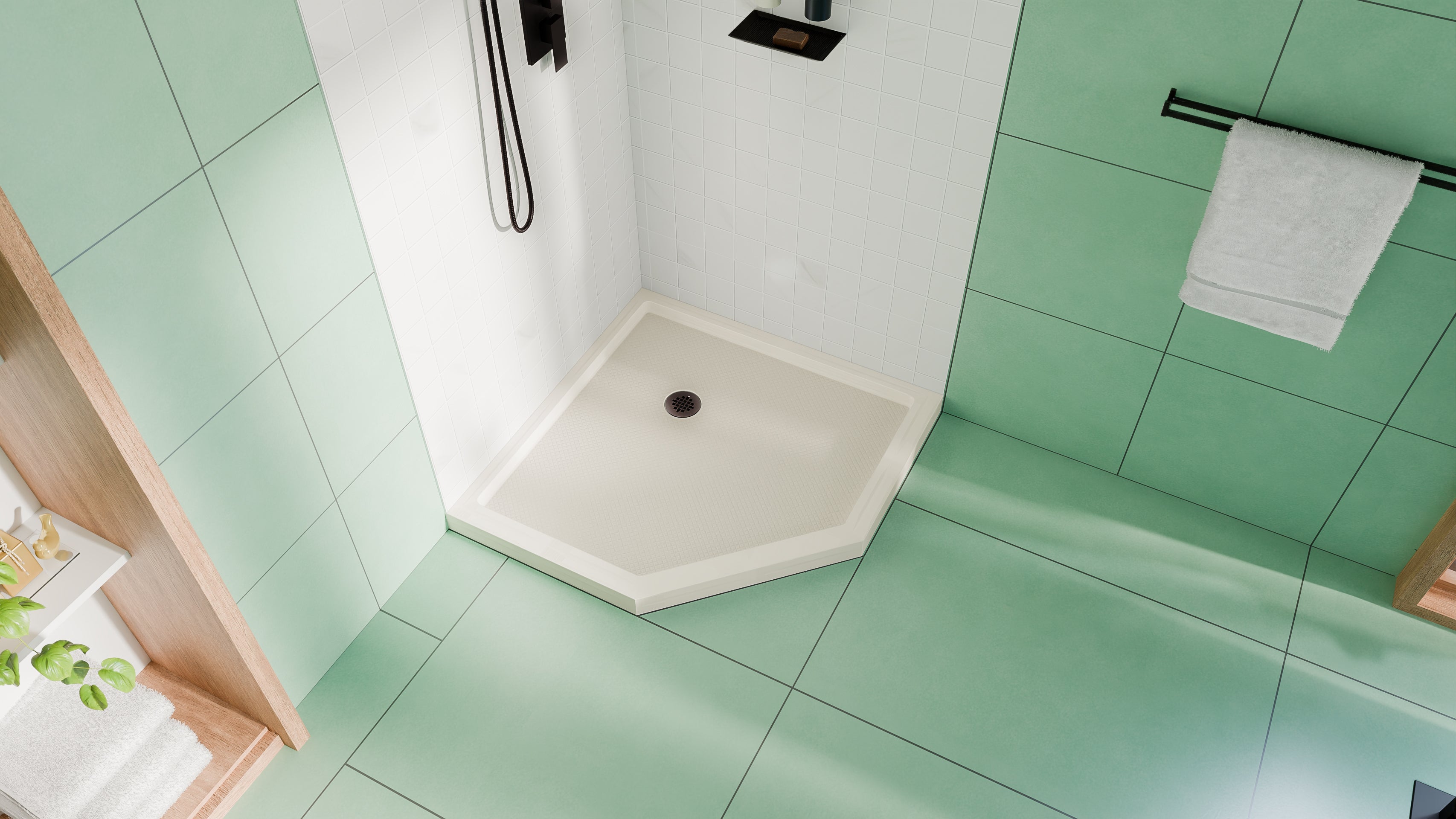 DreamLine SlimLine 36" D x 36" W x 2 3/4" H Neo-Angle Shower Base & 2" Corner Round Drain