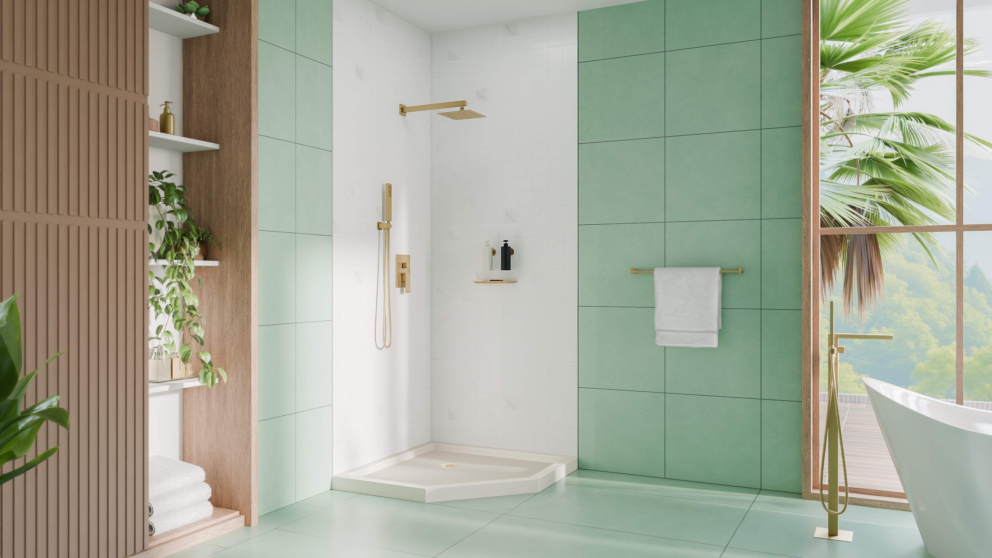 DreamLine SlimLine 36" D x 36" W x 2 3/4" H Neo-Angle Shower Base & 2" Corner Round Drain