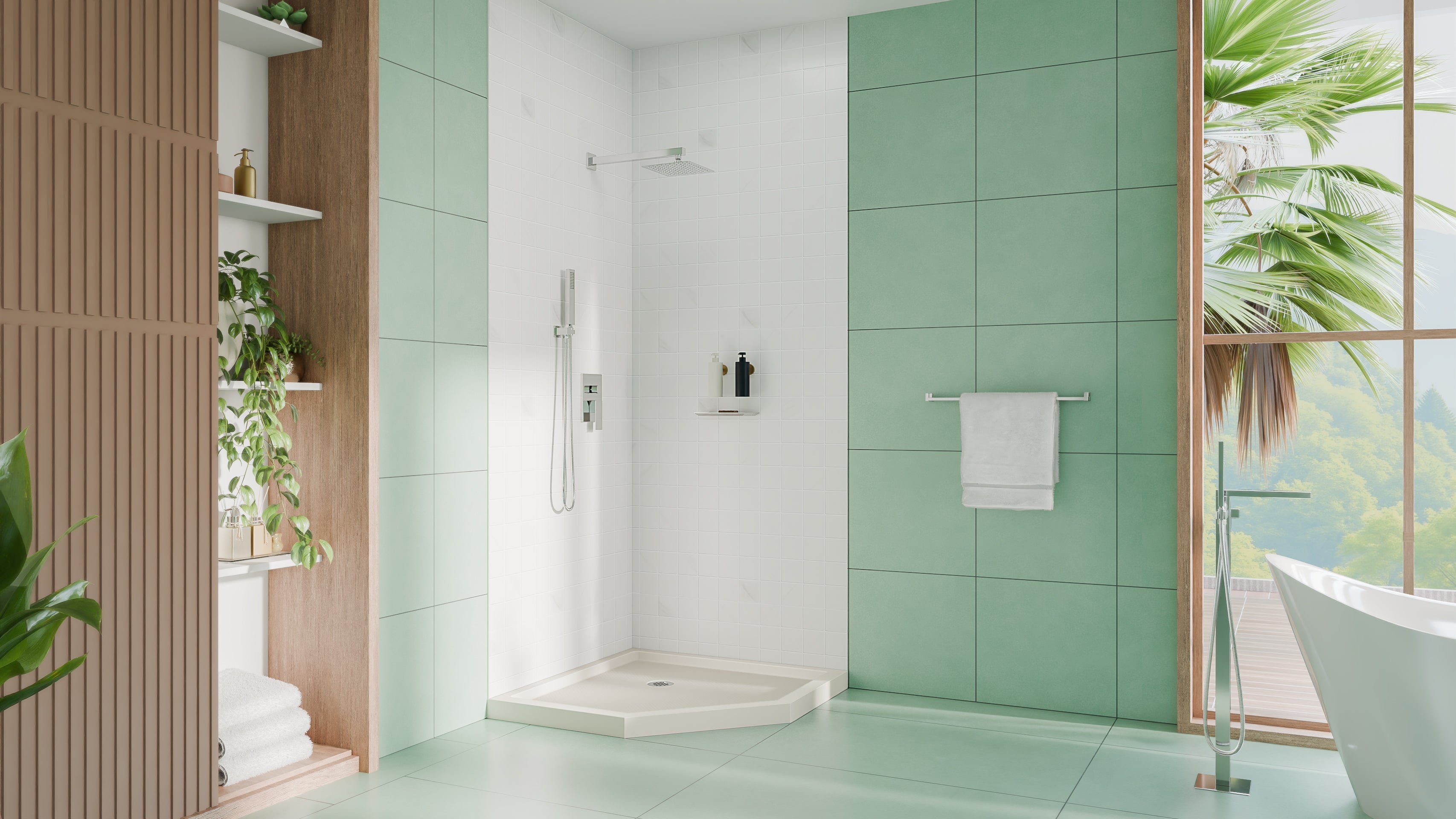 DreamLine SlimLine 36" D x 36" W x 2 3/4" H Neo-Angle Shower Base & 2" Corner Round Drain