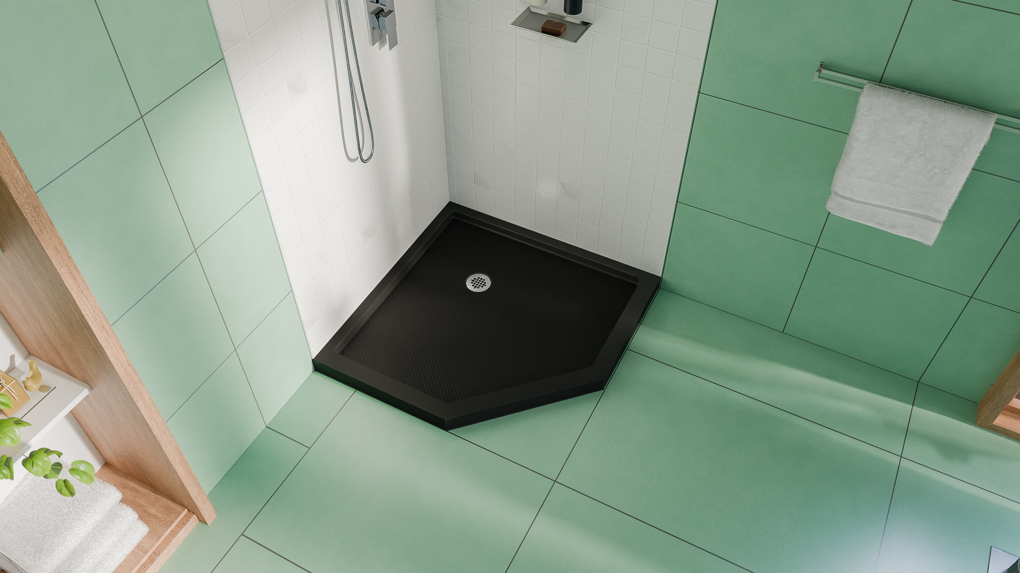 DreamLine SlimLine 36" D x 36" W x 2 3/4" H Neo-Angle Shower Base & 2" Corner Round Drain