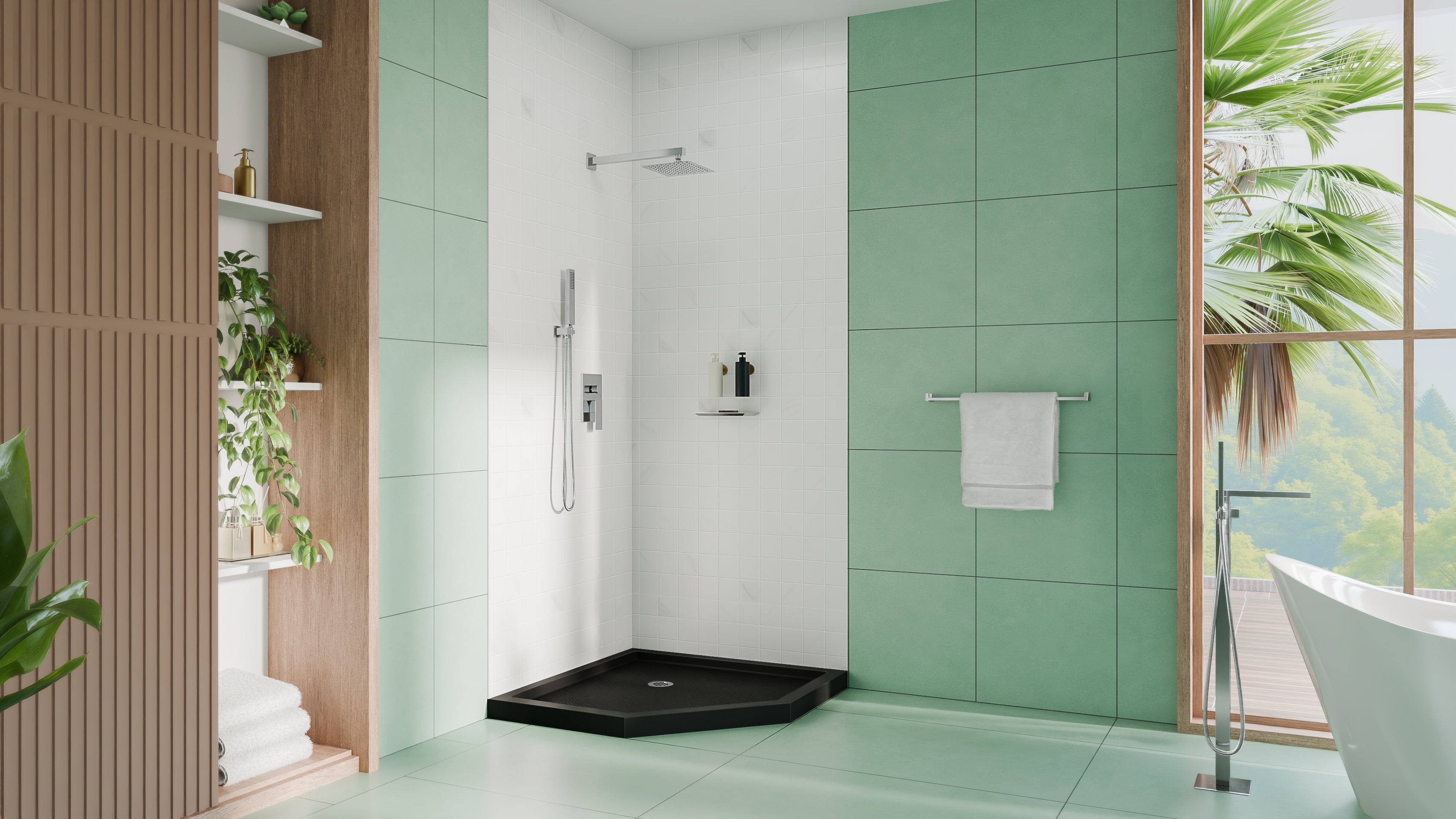 DreamLine SlimLine 36" D x 36" W x 2 3/4" H Neo-Angle Shower Base & 2" Corner Round Drain