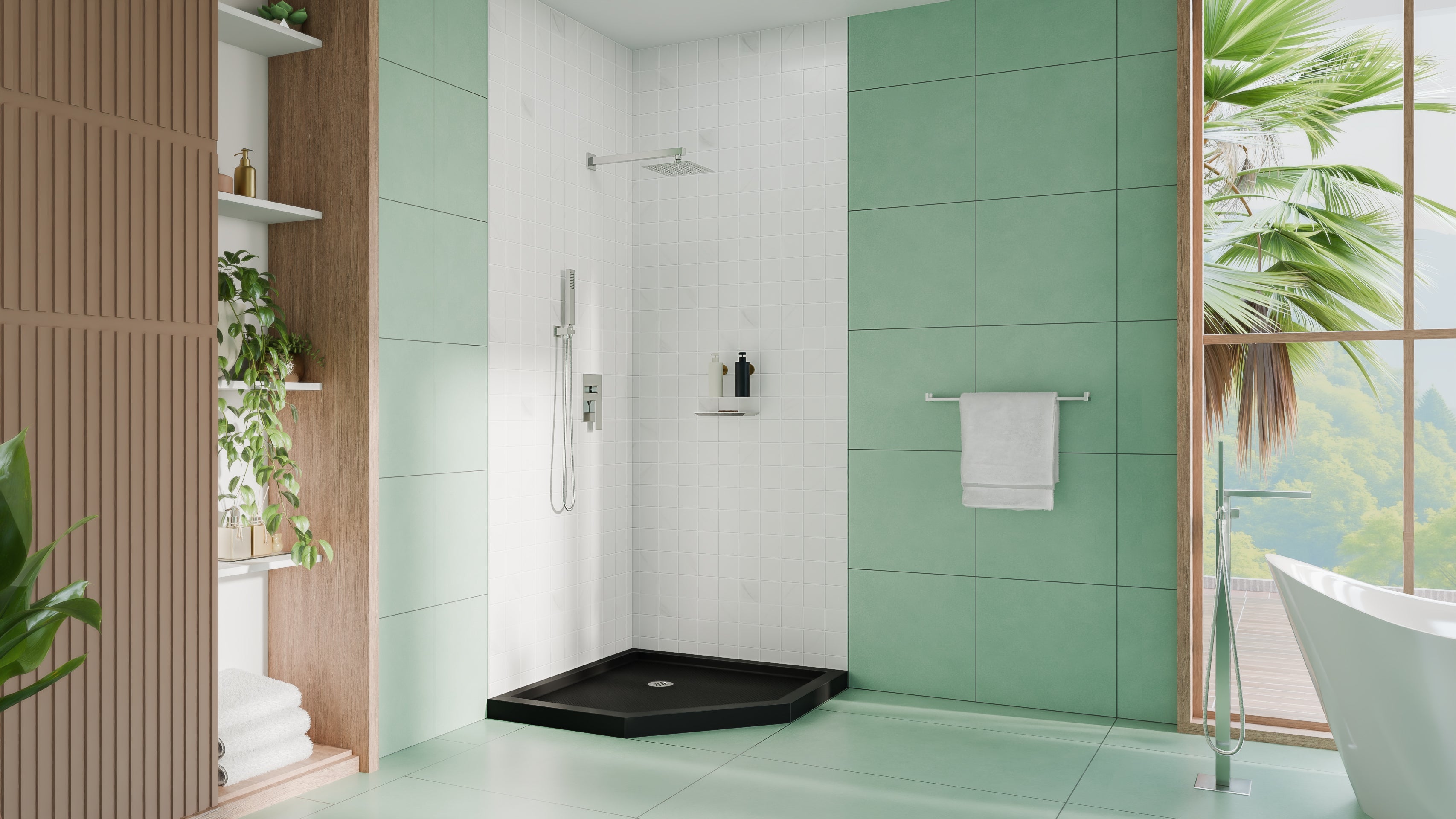 DreamLine SlimLine 36" D x 36" W x 2 3/4" H Neo-Angle Shower Base & 2" Corner Round Drain