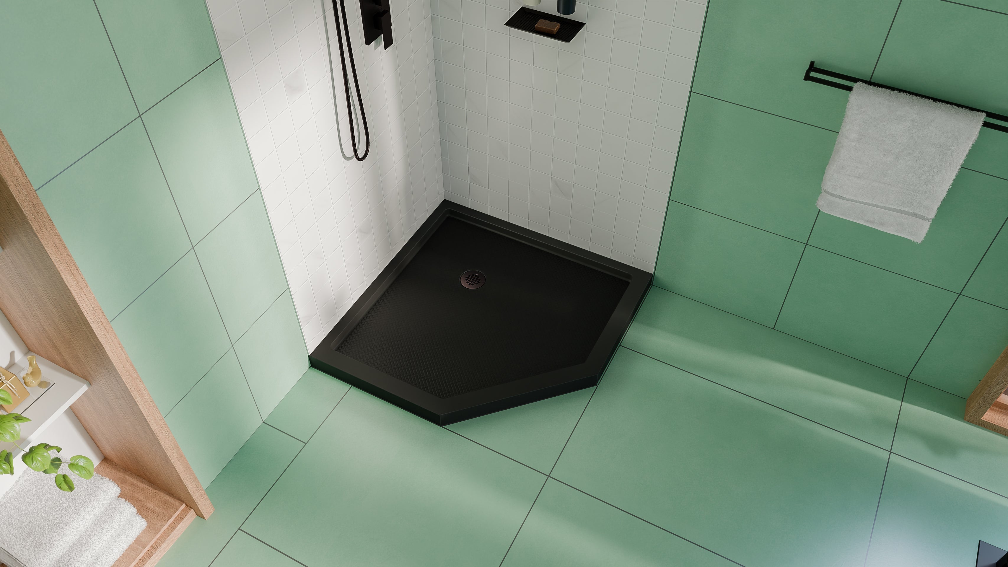 DreamLine SlimLine 36" D x 36" W x 2 3/4" H Neo-Angle Shower Base & 2" Corner Round Drain