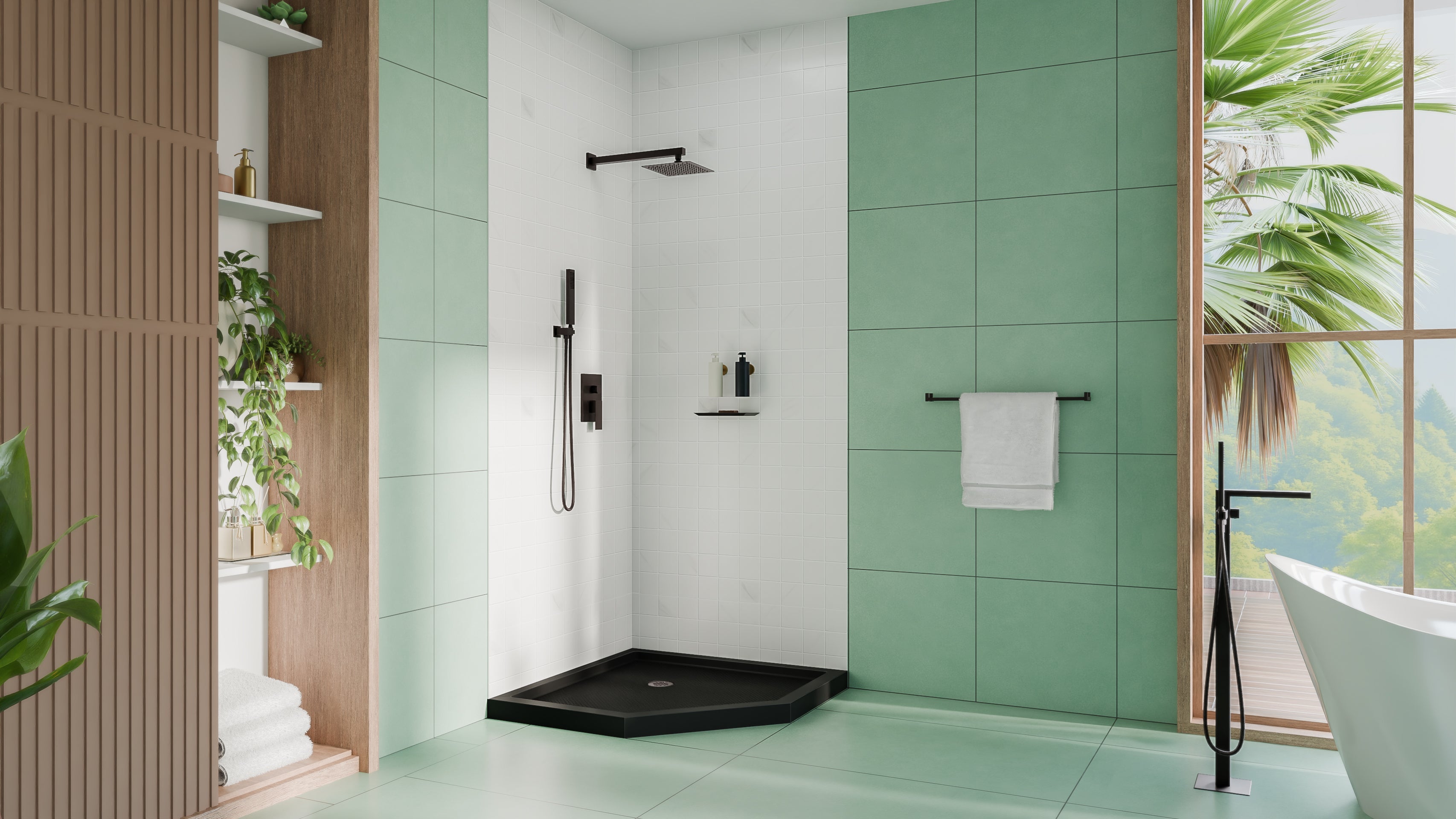 DreamLine SlimLine 36" D x 36" W x 2 3/4" H Neo-Angle Shower Base & 2" Corner Round Drain