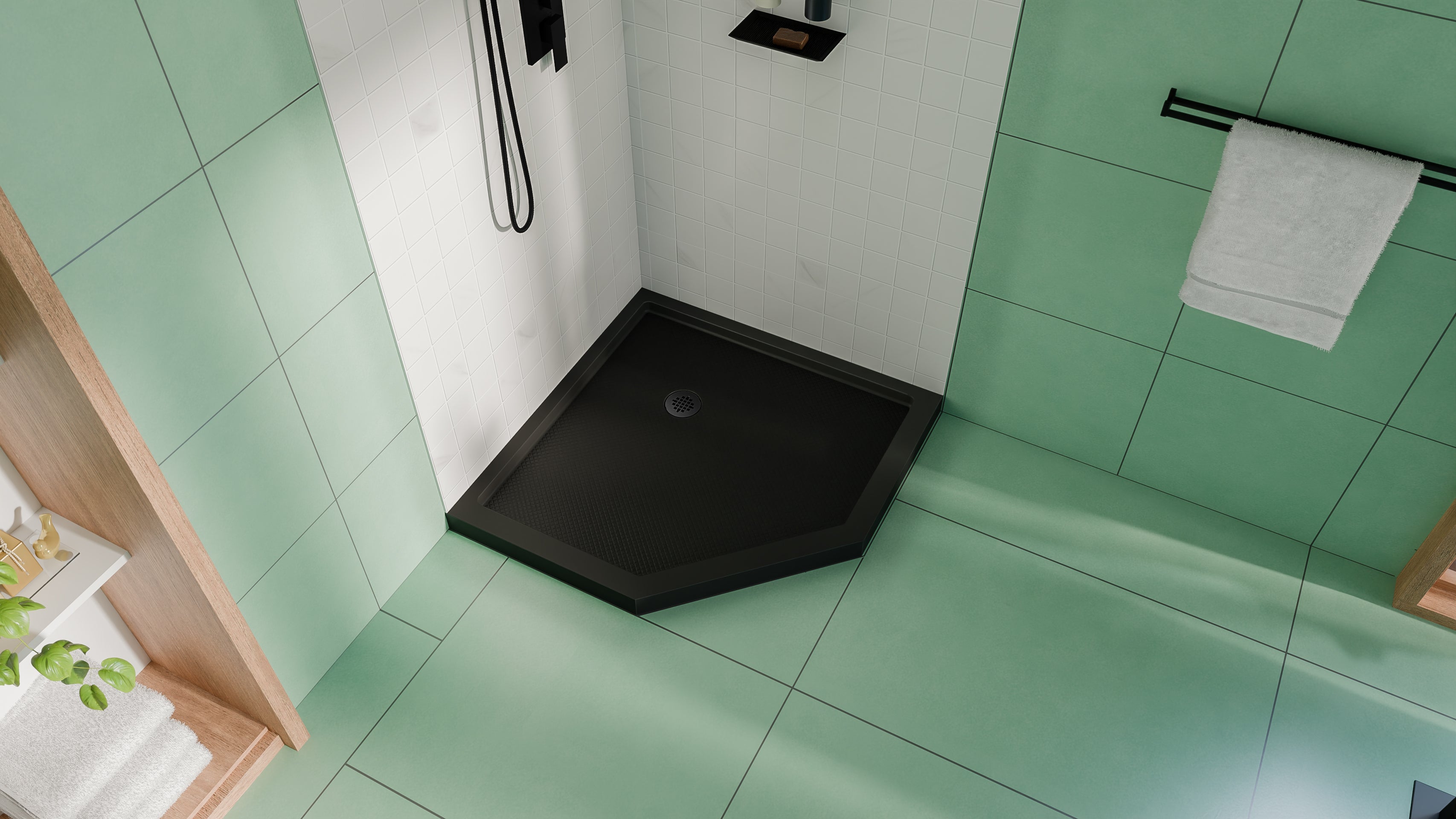 DreamLine SlimLine 36" D x 36" W x 2 3/4" H Neo-Angle Shower Base & 2" Corner Round Drain