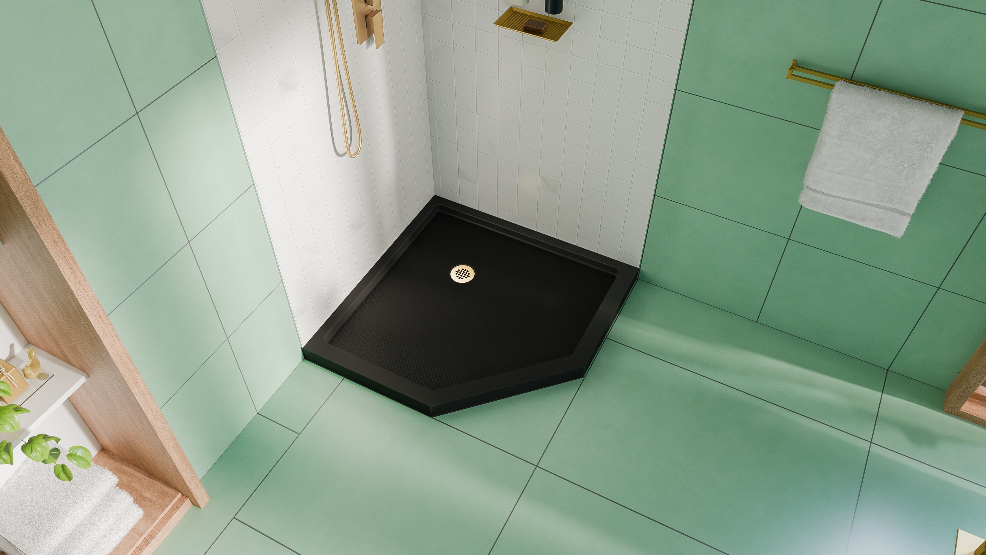 DreamLine SlimLine 36" D x 36" W x 2 3/4" H Neo-Angle Shower Base & 2" Corner Round Drain