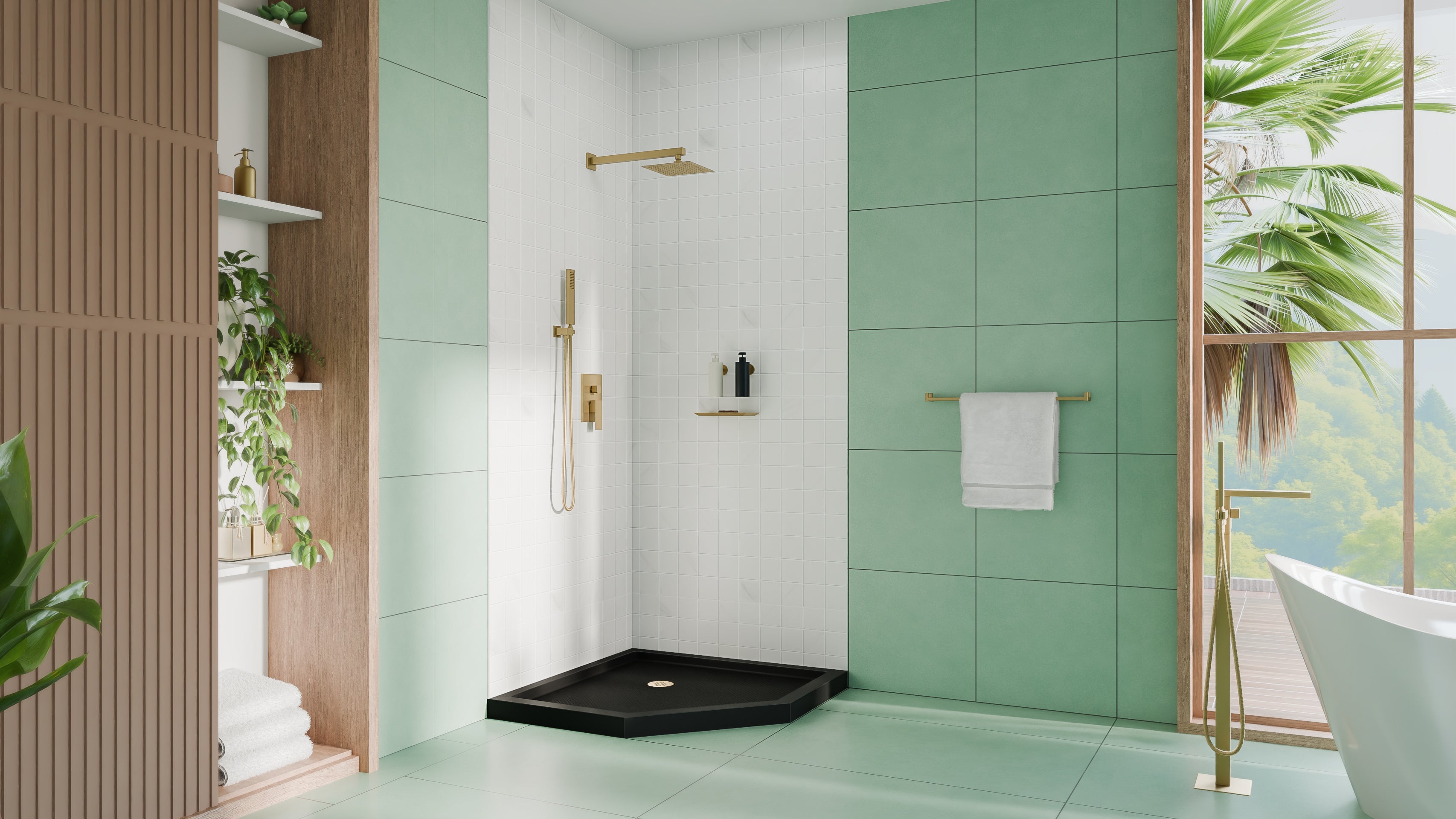 DreamLine SlimLine 36" D x 36" W x 2 3/4" H Neo-Angle Shower Base & 2" Corner Round Drain