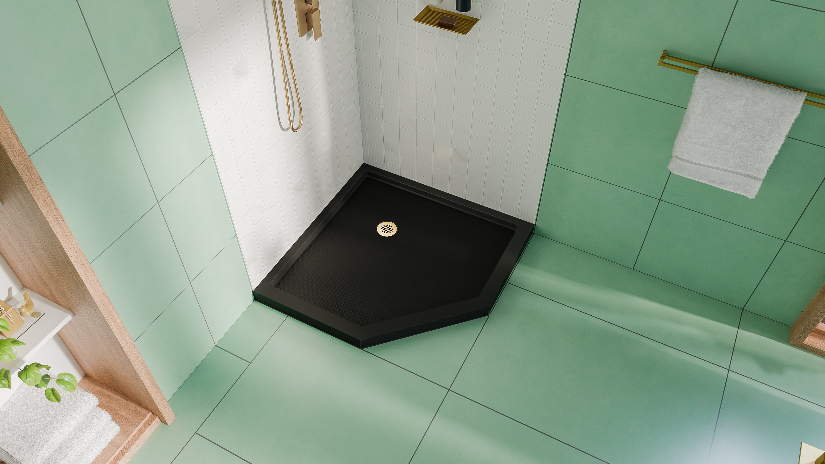 DreamLine SlimLine 36" D x 36" W x 2 3/4" H Neo-Angle Shower Base & 2" Corner Round Drain