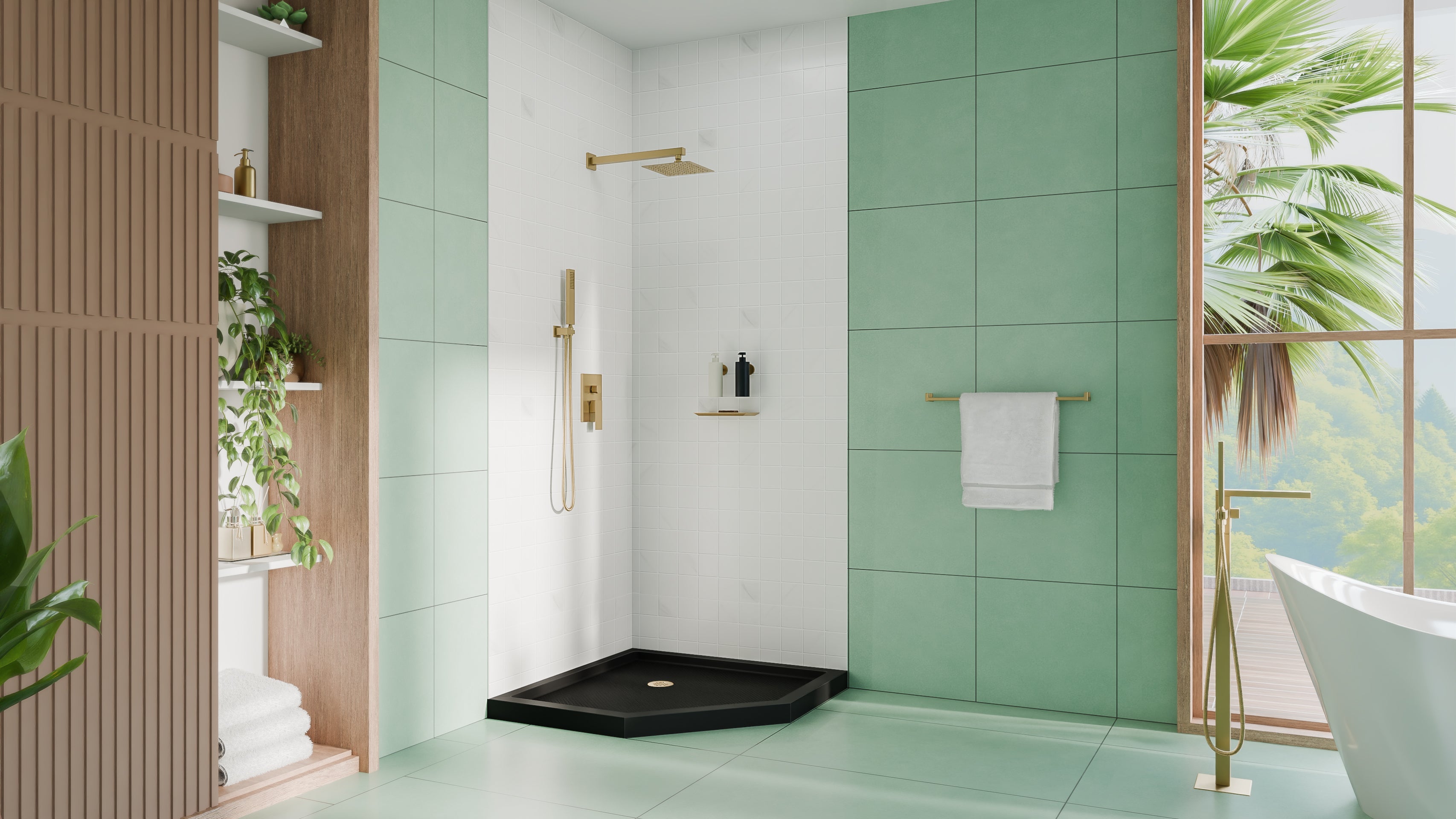 DreamLine SlimLine 36" D x 36" W x 2 3/4" H Neo-Angle Shower Base & 2" Corner Round Drain
