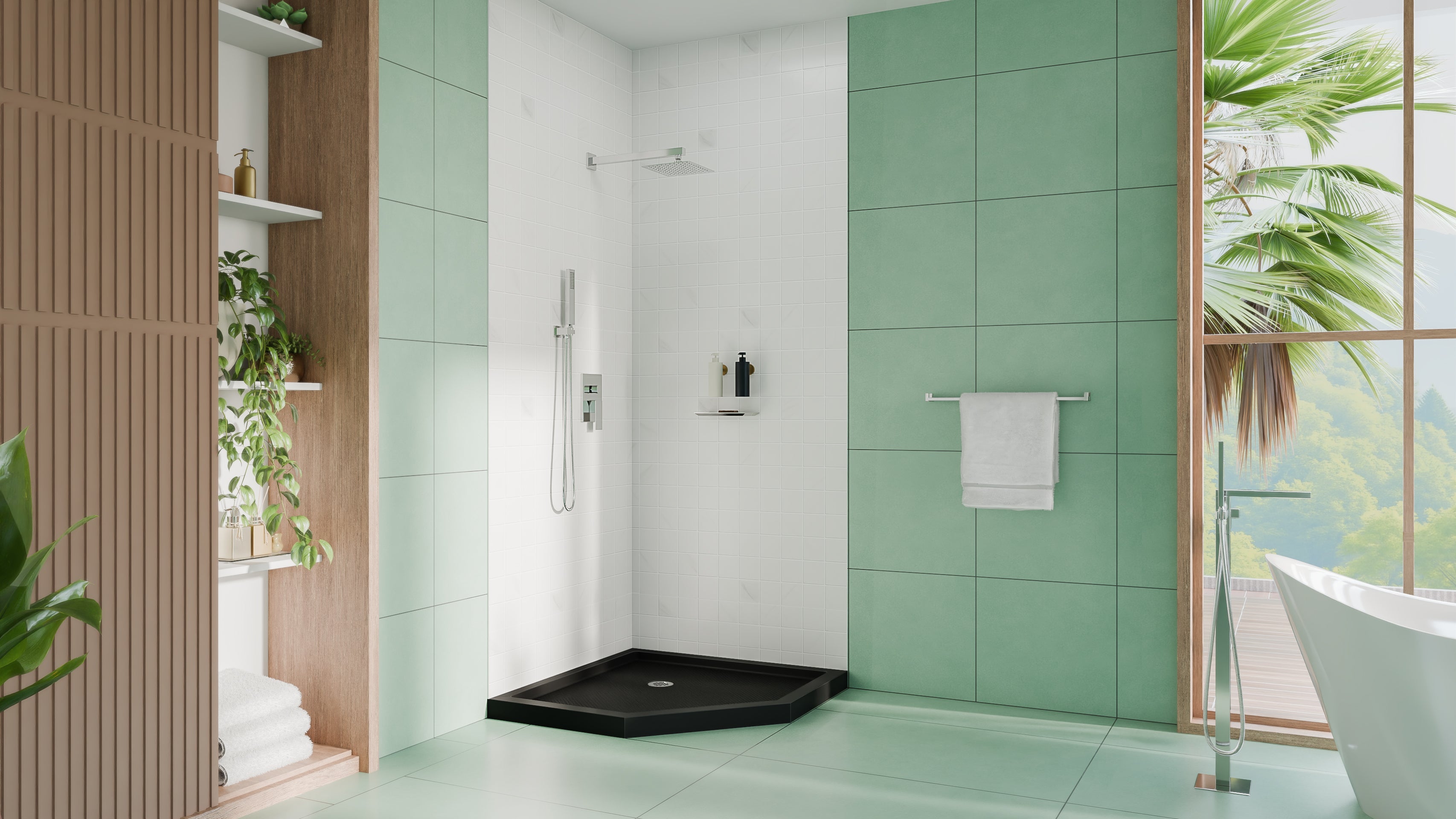 DreamLine SlimLine 36" D x 36" W x 2 3/4" H Neo-Angle Shower Base & 2" Corner Round Drain
