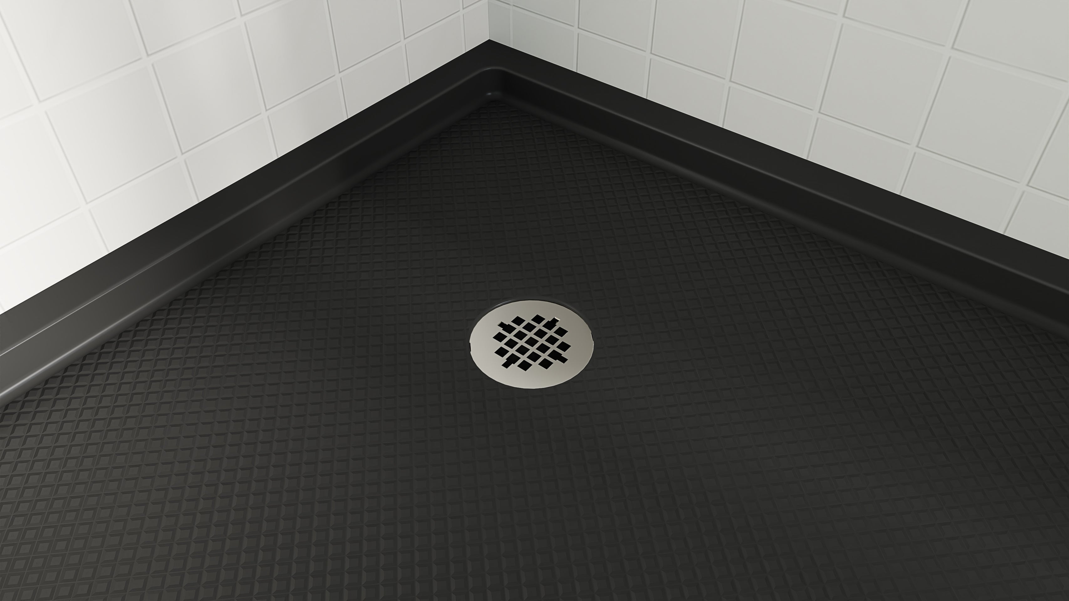 DreamLine SlimLine 36" D x 36" W x 2 3/4" H Neo-Angle Shower Base & 2" Corner Round Drain