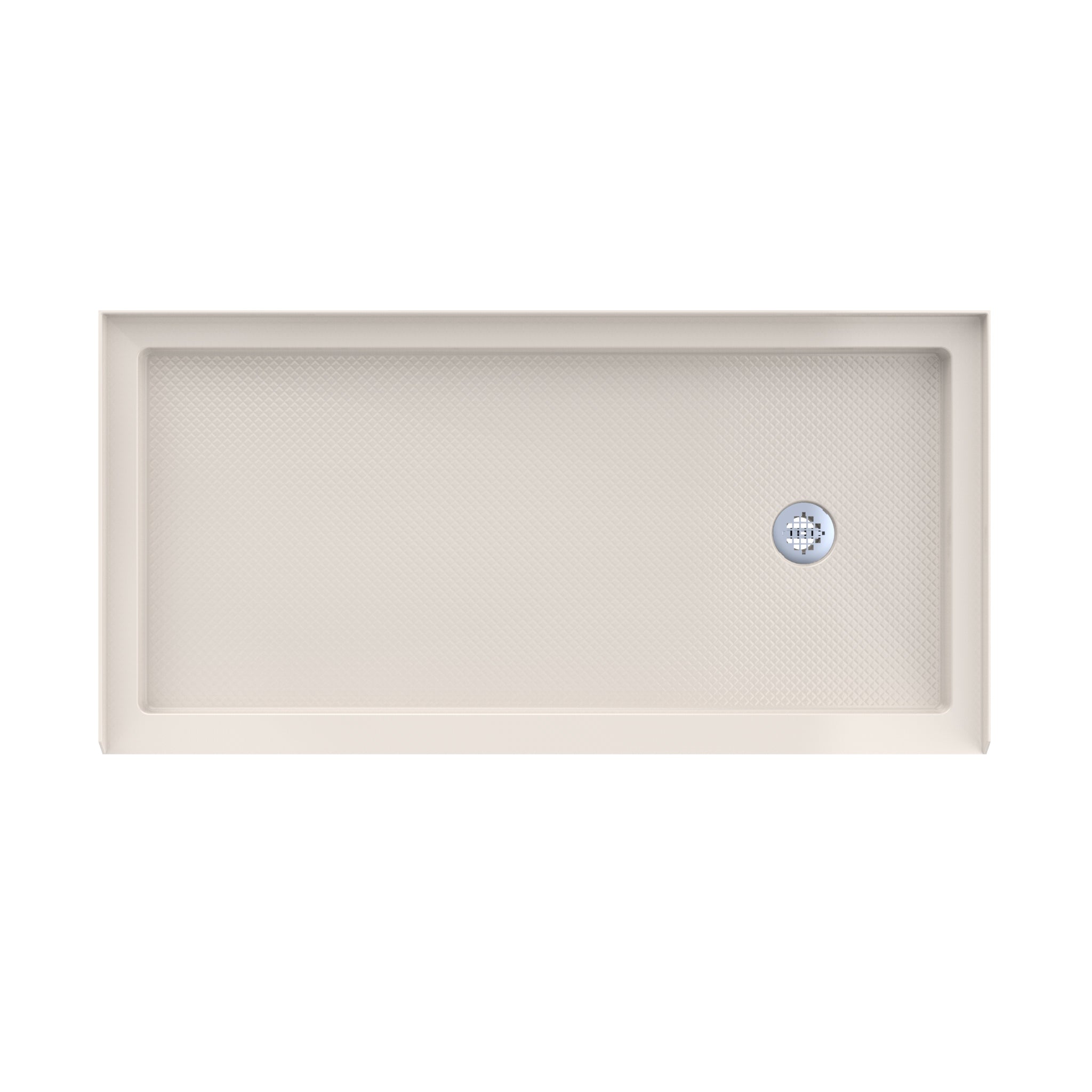 DreamLine SlimLine 36" D x 60" W x 2 3/4" H Alcove Shower Base & 2" Brushed Brass RH Round Drain
