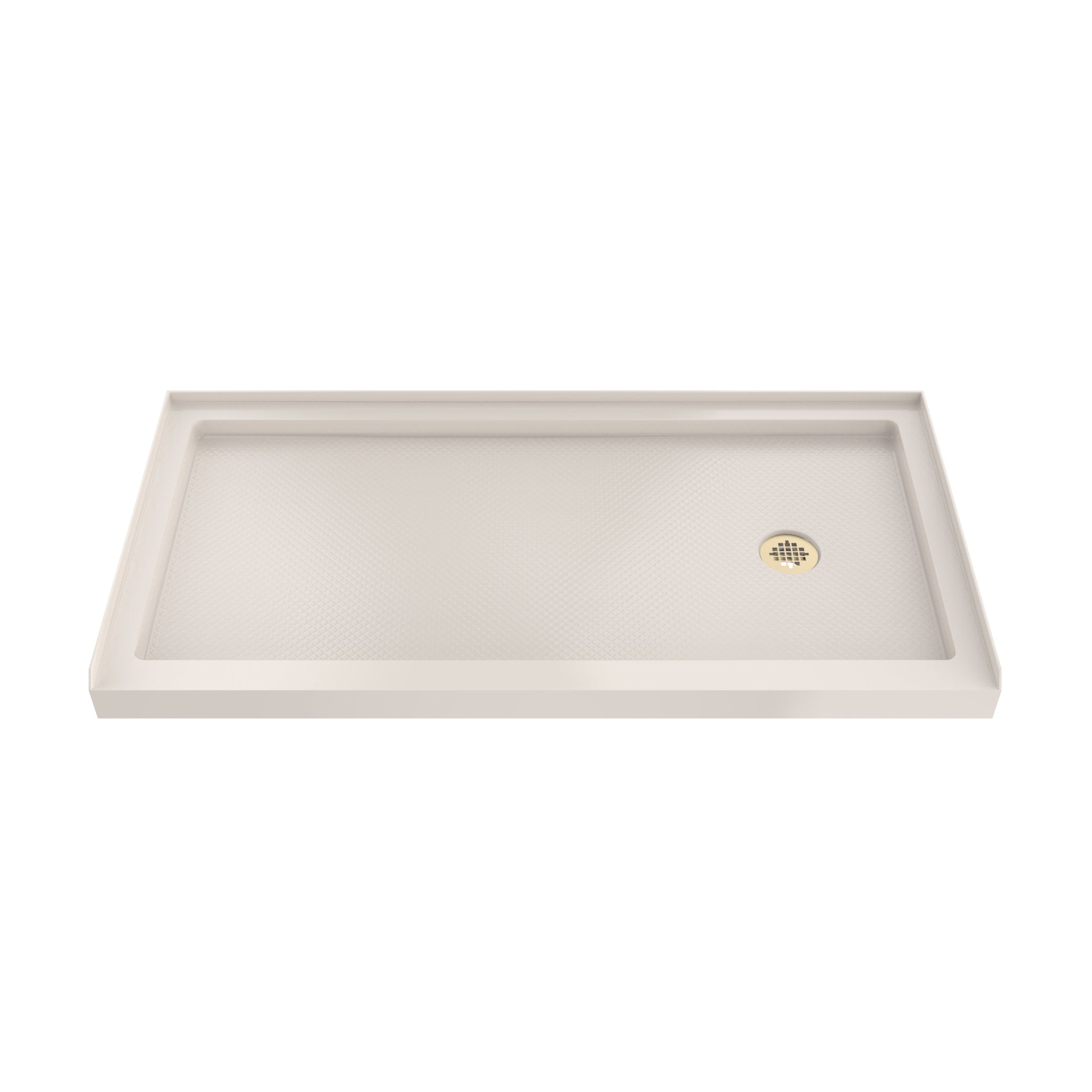 DreamLine SlimLine 36" D x 60" W x 2 3/4" H Alcove Shower Base & 2" Brushed Brass RH Round Drain