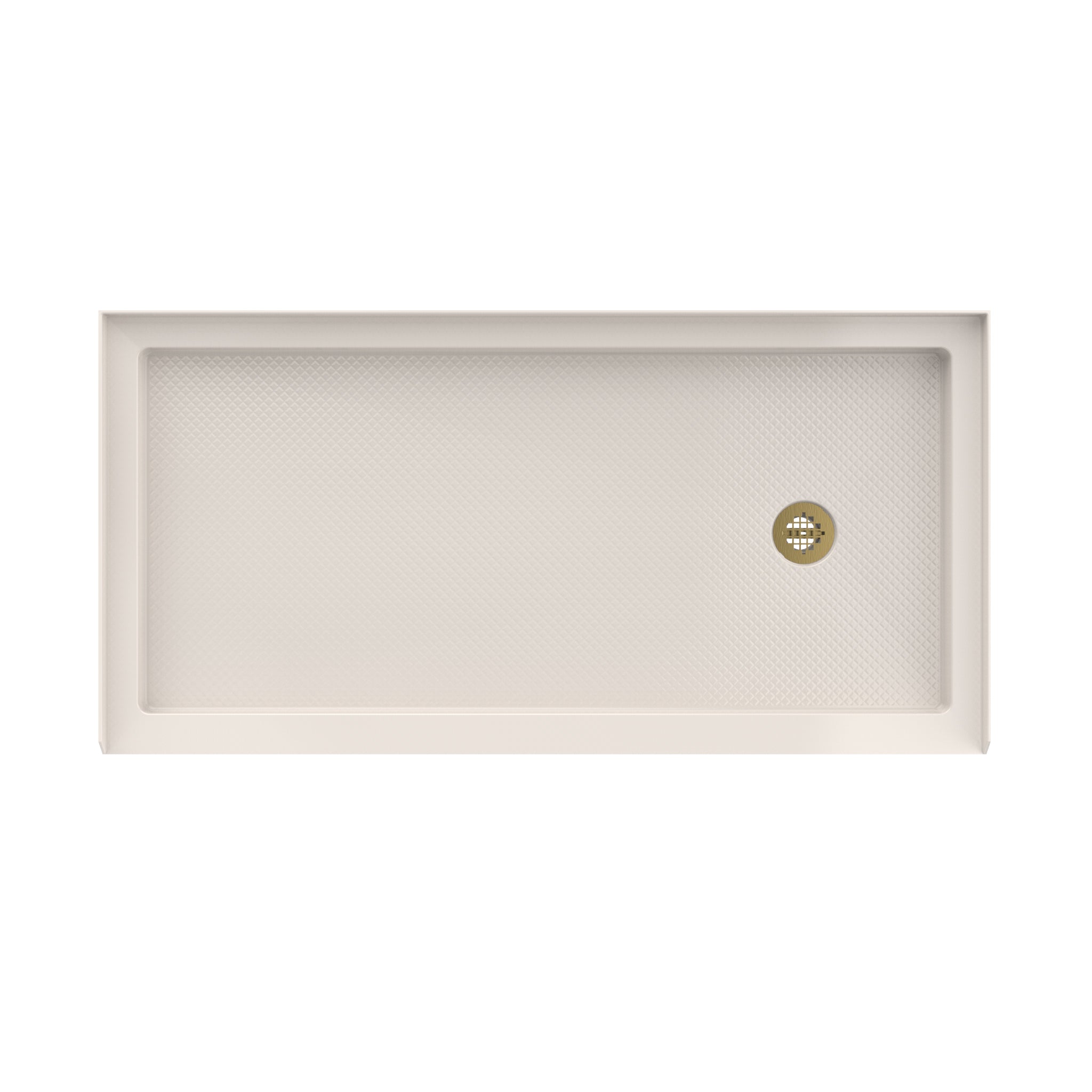 DreamLine SlimLine 36" D x 60" W x 2 3/4" H Alcove Shower Base & 2" Brushed Brass RH Round Drain