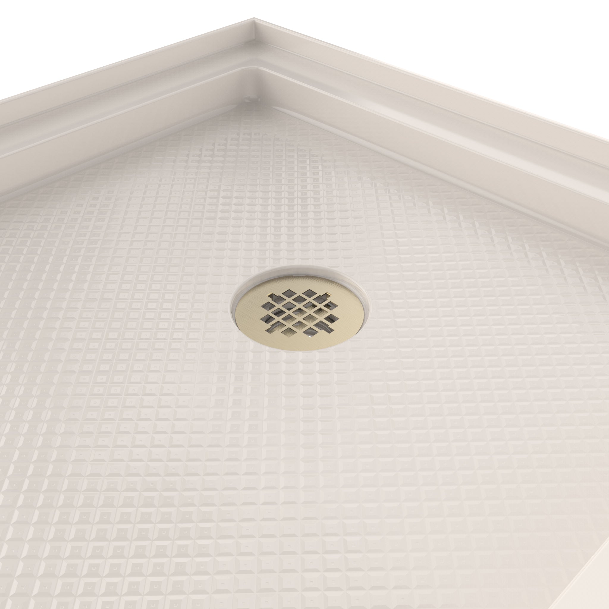 DreamLine SlimLine 36" D x 60" W x 2 3/4" H Alcove Shower Base & 2" Brushed Brass RH Round Drain
