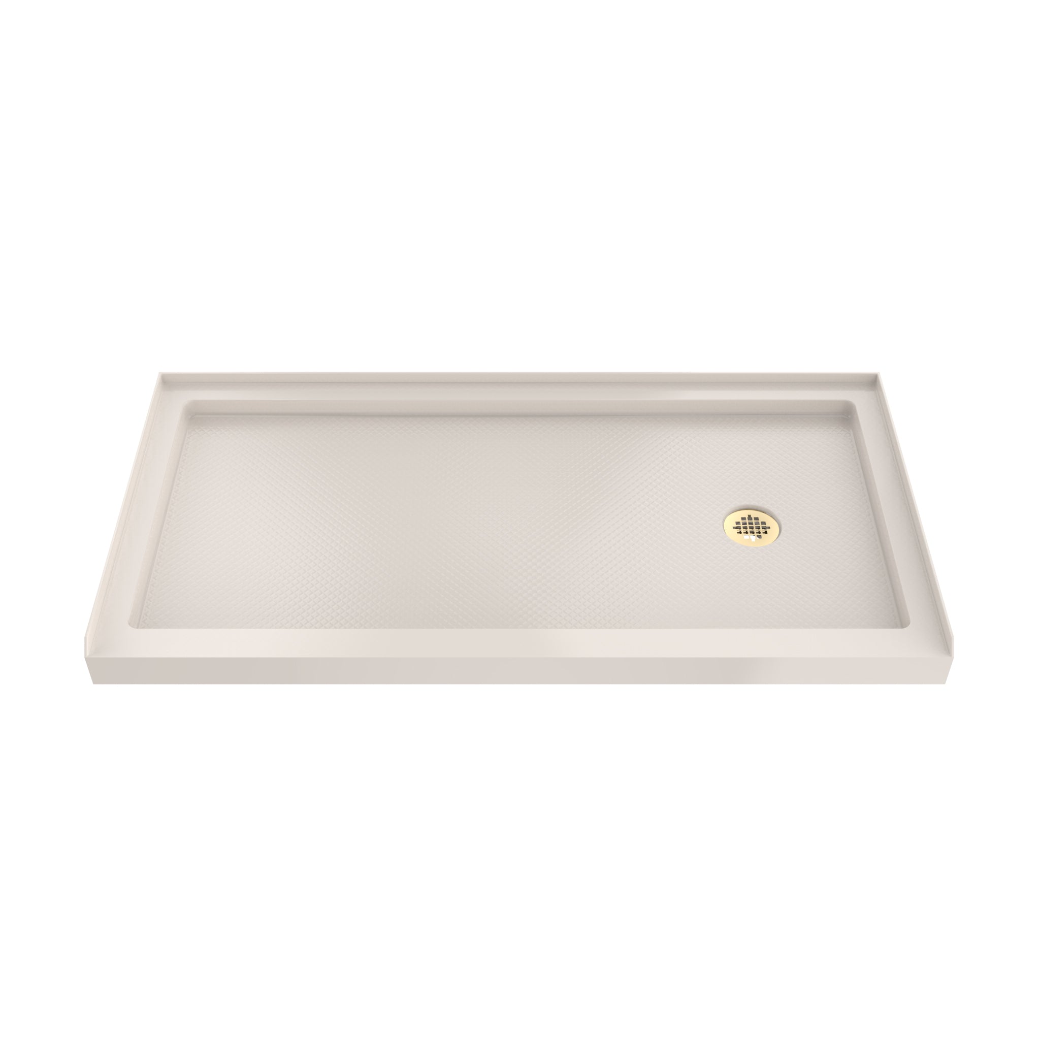 DreamLine SlimLine 36" D x 60" W x 2 3/4" H Alcove Shower Base & 2" Brushed Brass RH Round Drain
