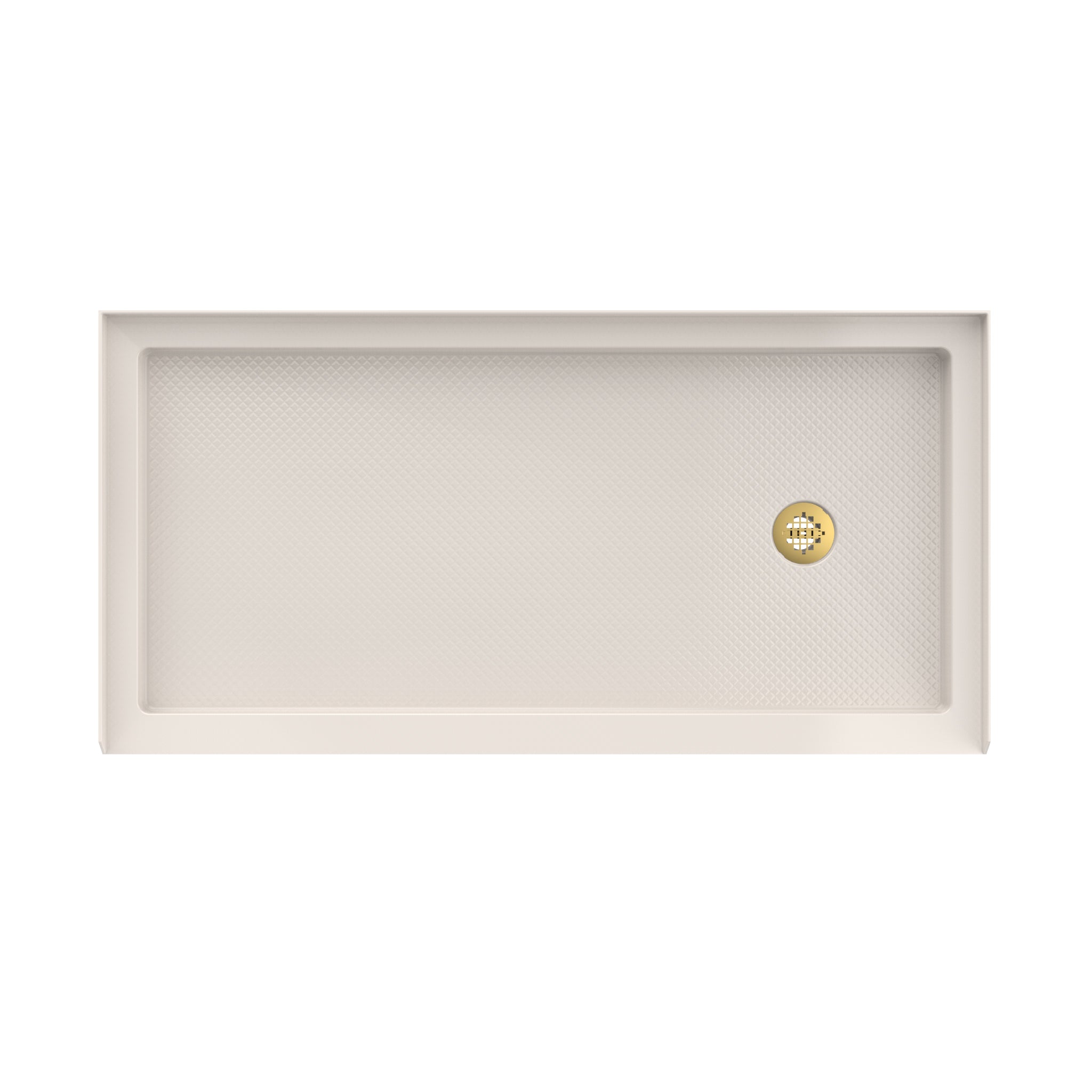 DreamLine SlimLine 36" D x 60" W x 2 3/4" H Alcove Shower Base & 2" Brushed Brass RH Round Drain