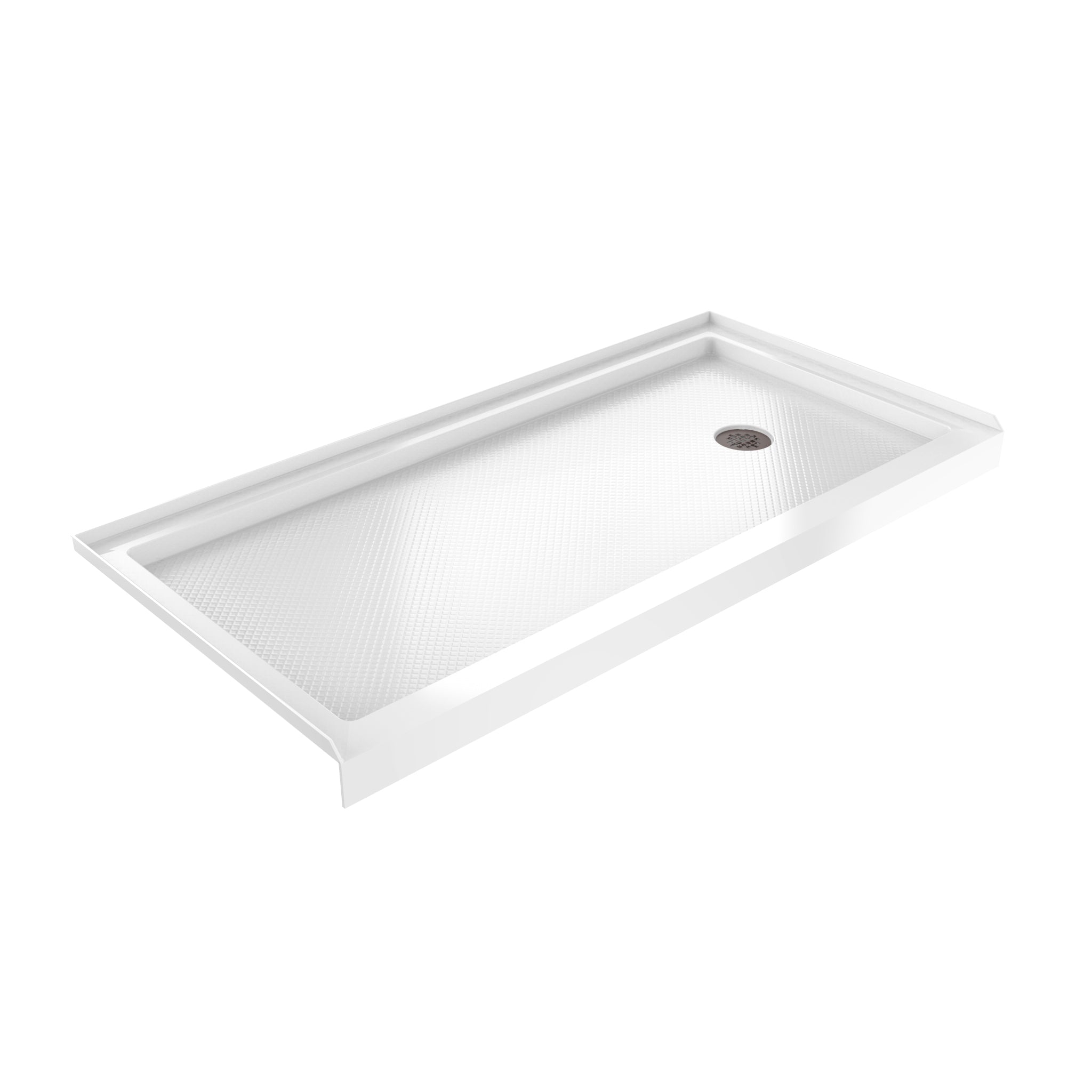 DreamLine SlimLine 36" D x 60" W x 2 3/4" H Alcove Shower Base & 2" Brushed Brass RH Round Drain