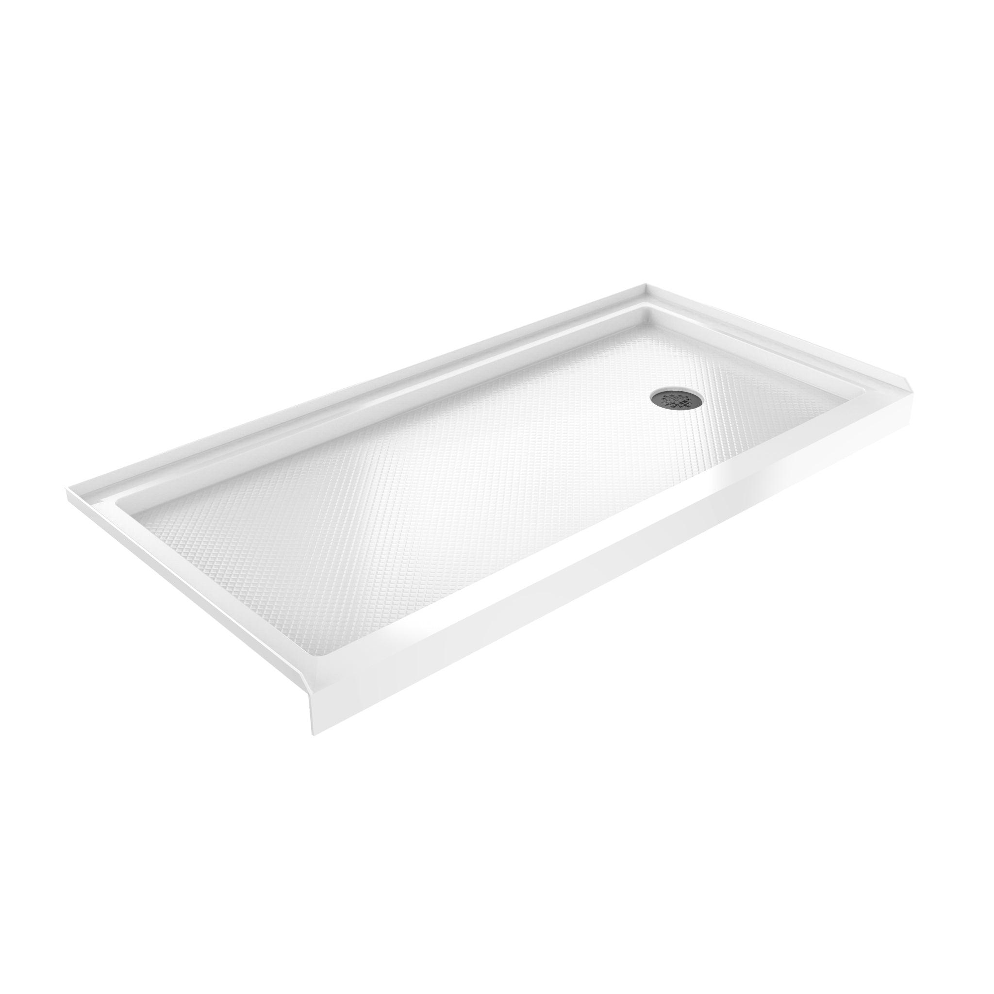 DreamLine SlimLine 36" D x 60" W x 2 3/4" H Alcove Shower Base & 2" Brushed Brass RH Round Drain