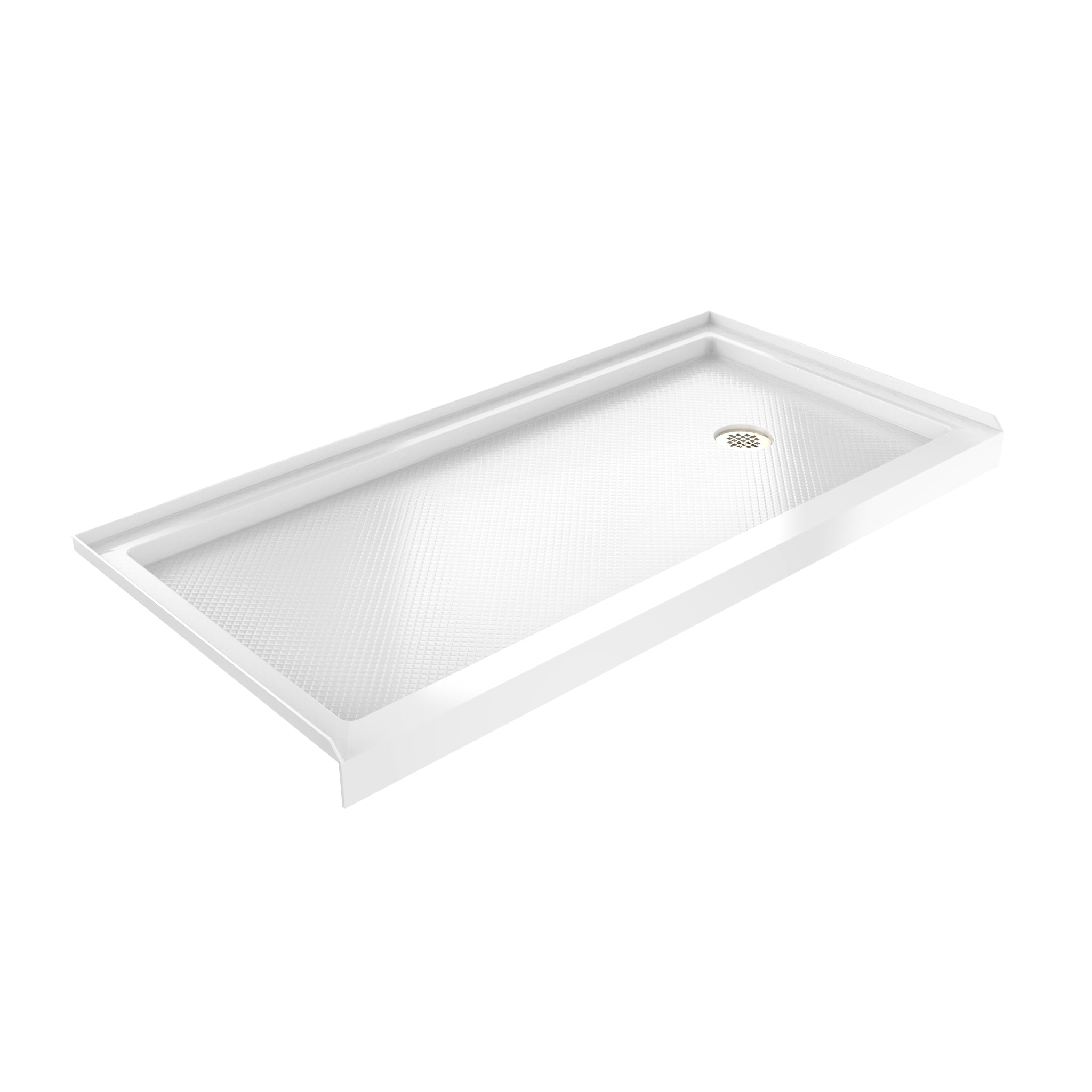 DreamLine SlimLine 36" D x 60" W x 2 3/4" H Alcove Shower Base & 2" Brushed Brass RH Round Drain