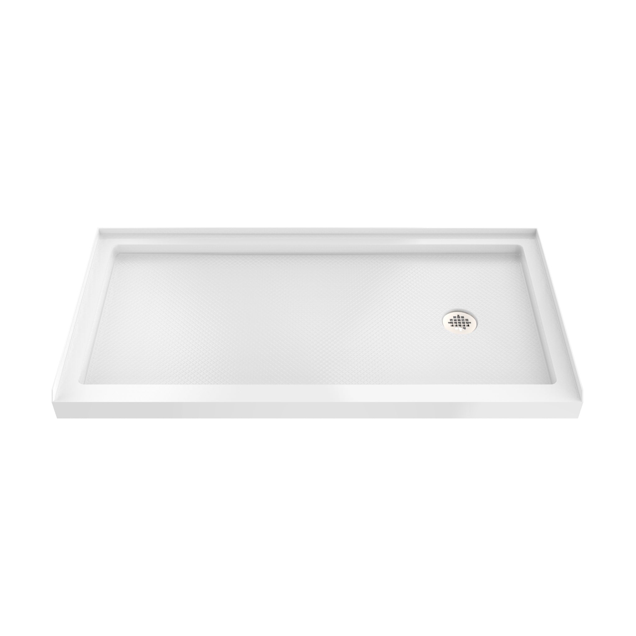 DreamLine SlimLine 36" D x 60" W x 2 3/4" H Alcove Shower Base & 2" Brushed Brass RH Round Drain
