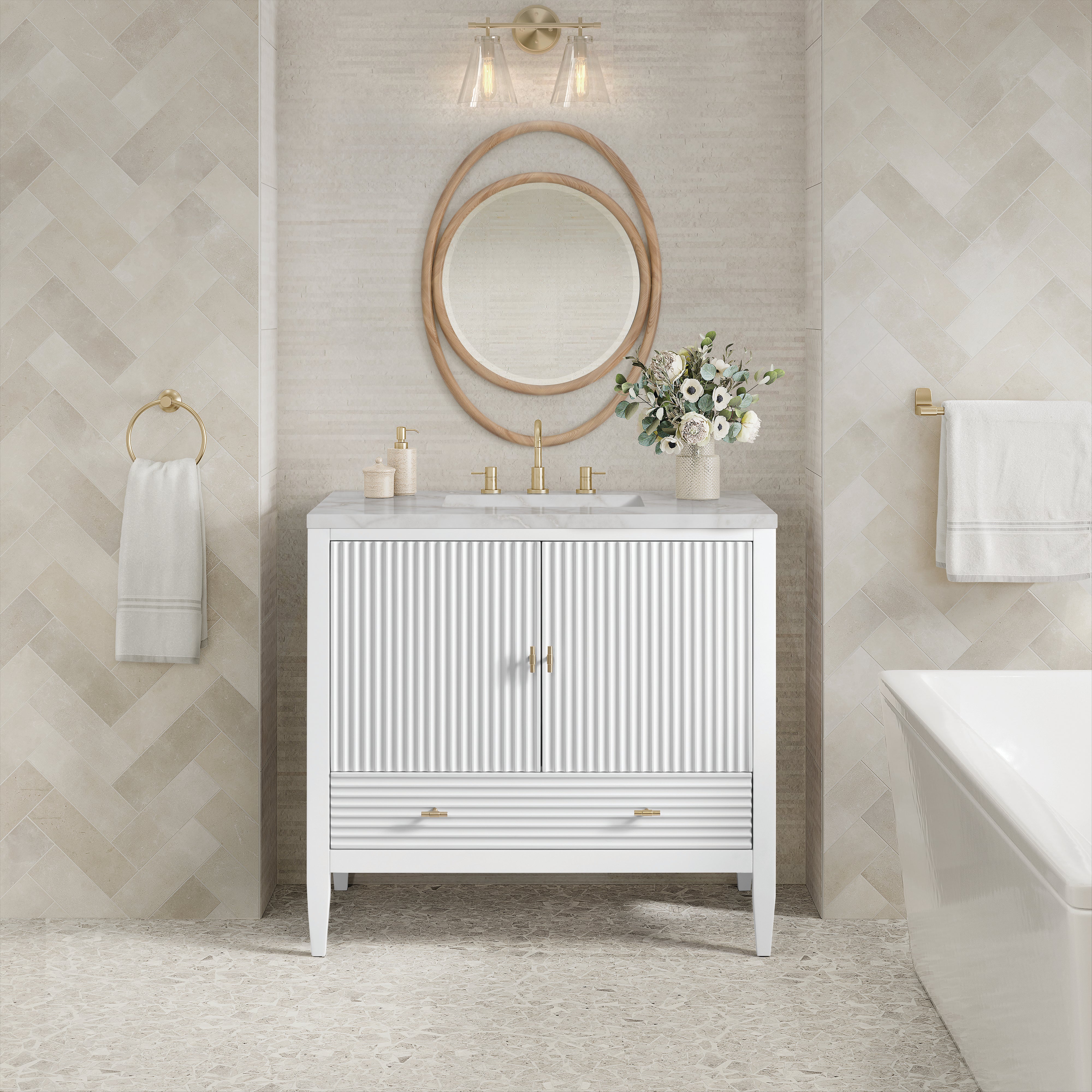 James Martin Myrrin 36" Vanity in Bright White with 3cm Countertop