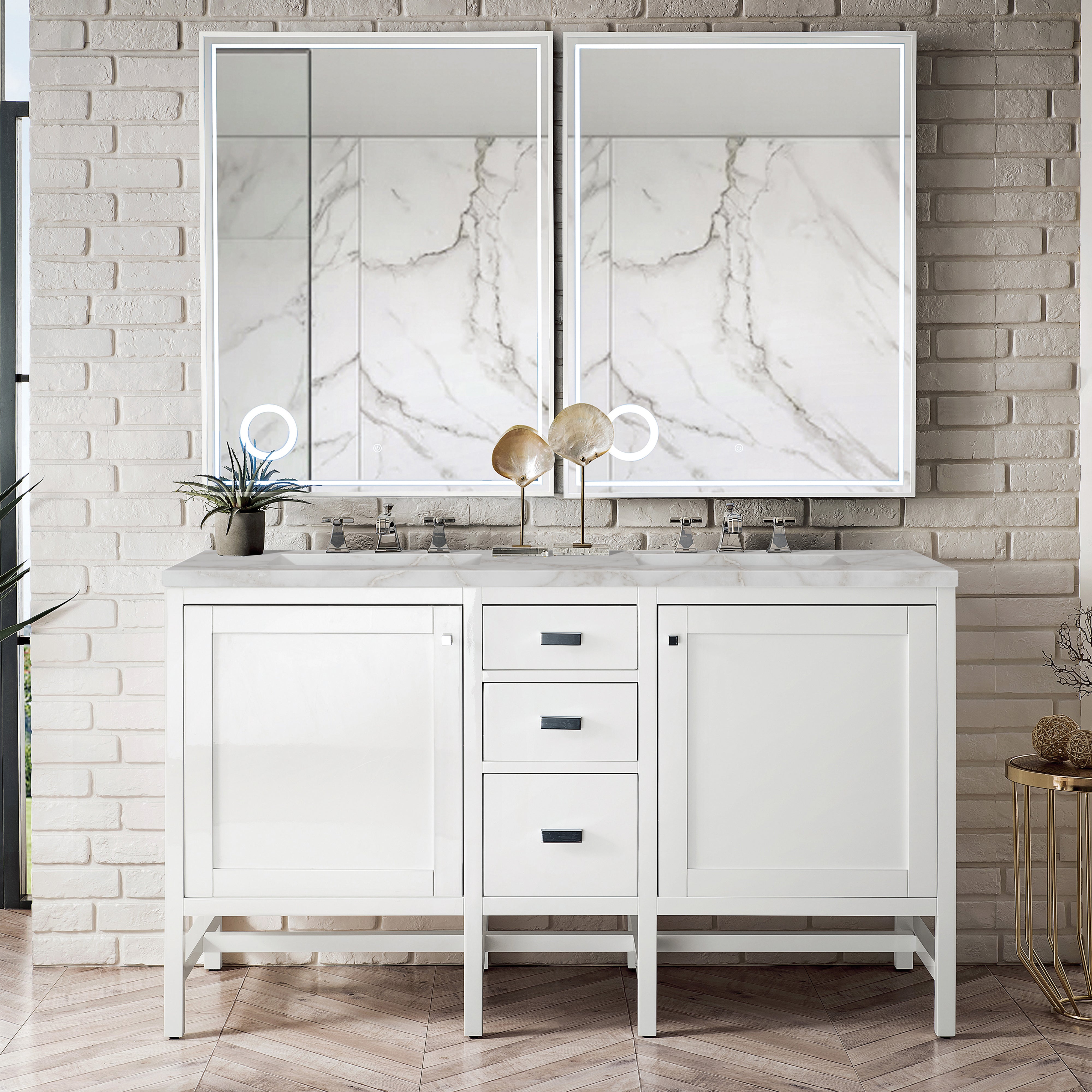 James Martin Addison 60" Double Vanity in Glossy White with 3cm Countertop