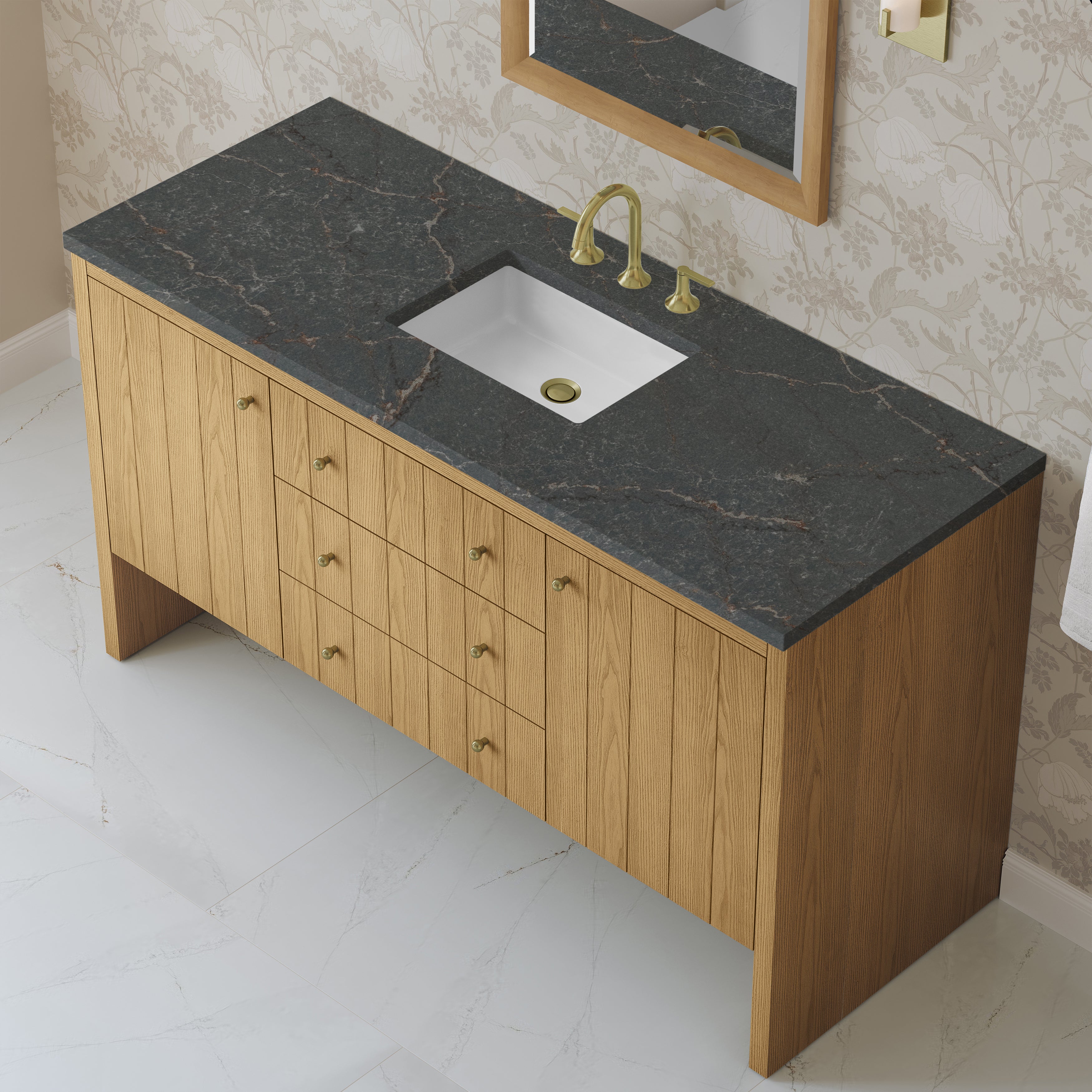 James Martin Hudson 60" Single Vanity in Light Natural Oak with 3cm Countertop and FreePower Wireless Charger