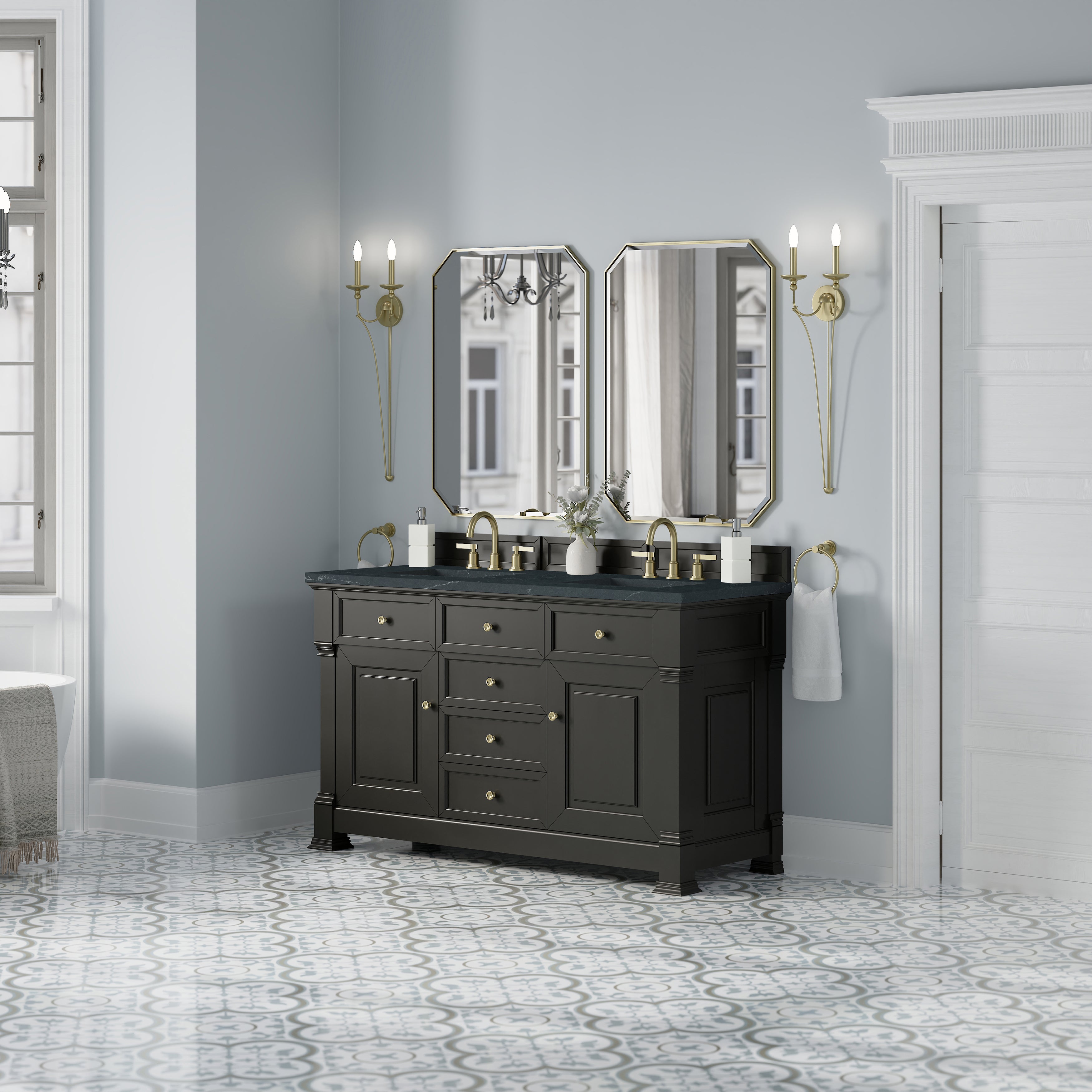 James Martin Brookfield 60" Double Vanity in Black Onyx with 3cm Countertop