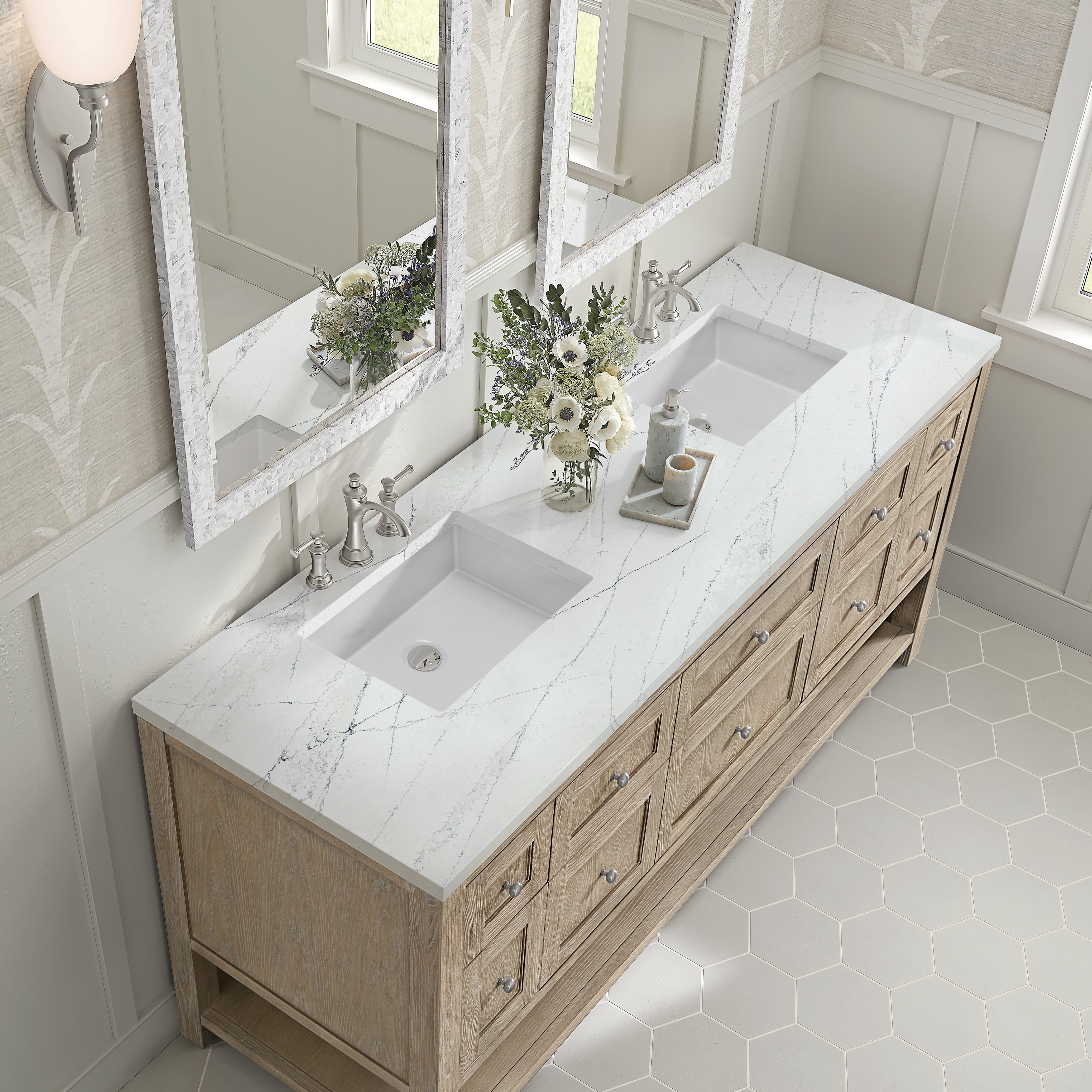 James Martin Breckenridge 72" Double Vanity in Whitewashed Oak with 3cm Countertop