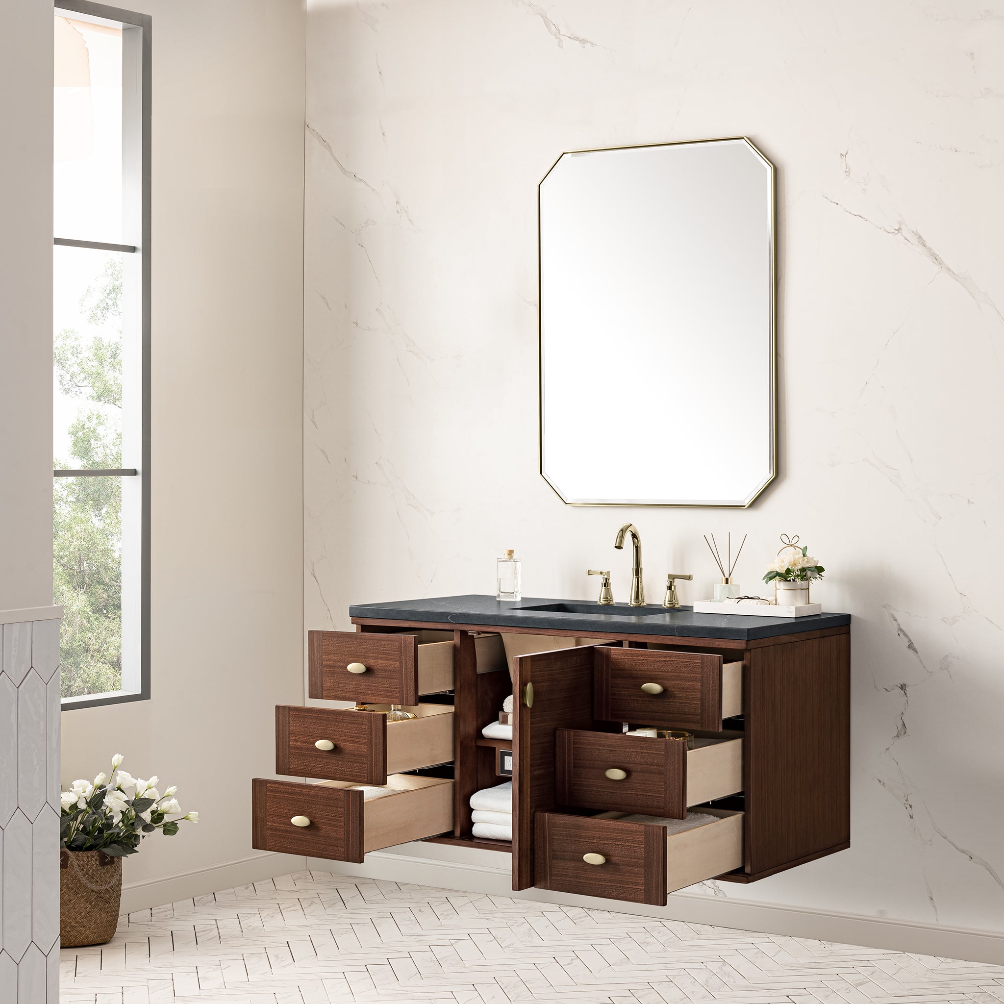 James Martin Amberly 48" Single Vanity in Mid-Century Walnut with 3cm Countertop