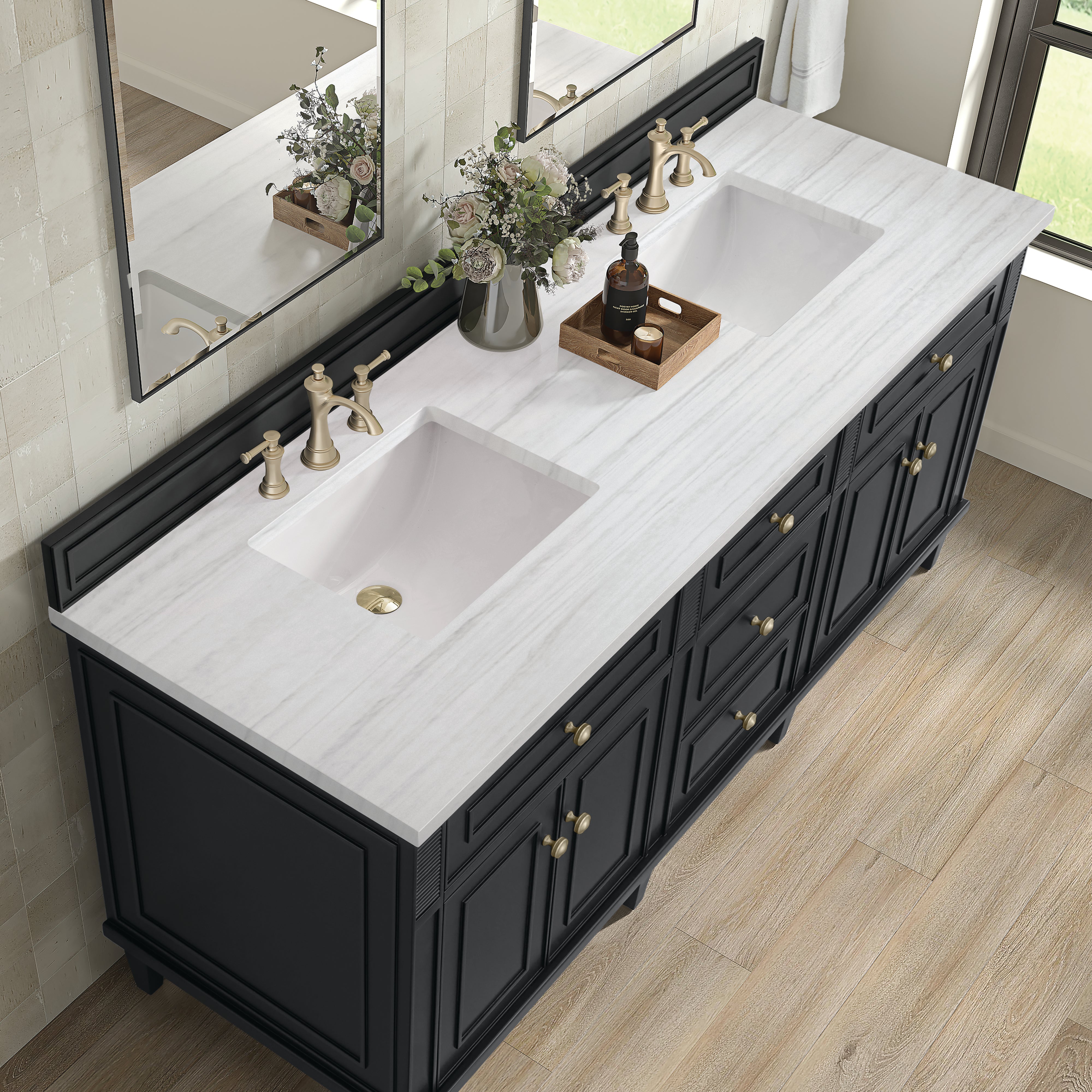 James Martin Lorelai 72" Double Vanity in Black Onyx with 3cm Countertop