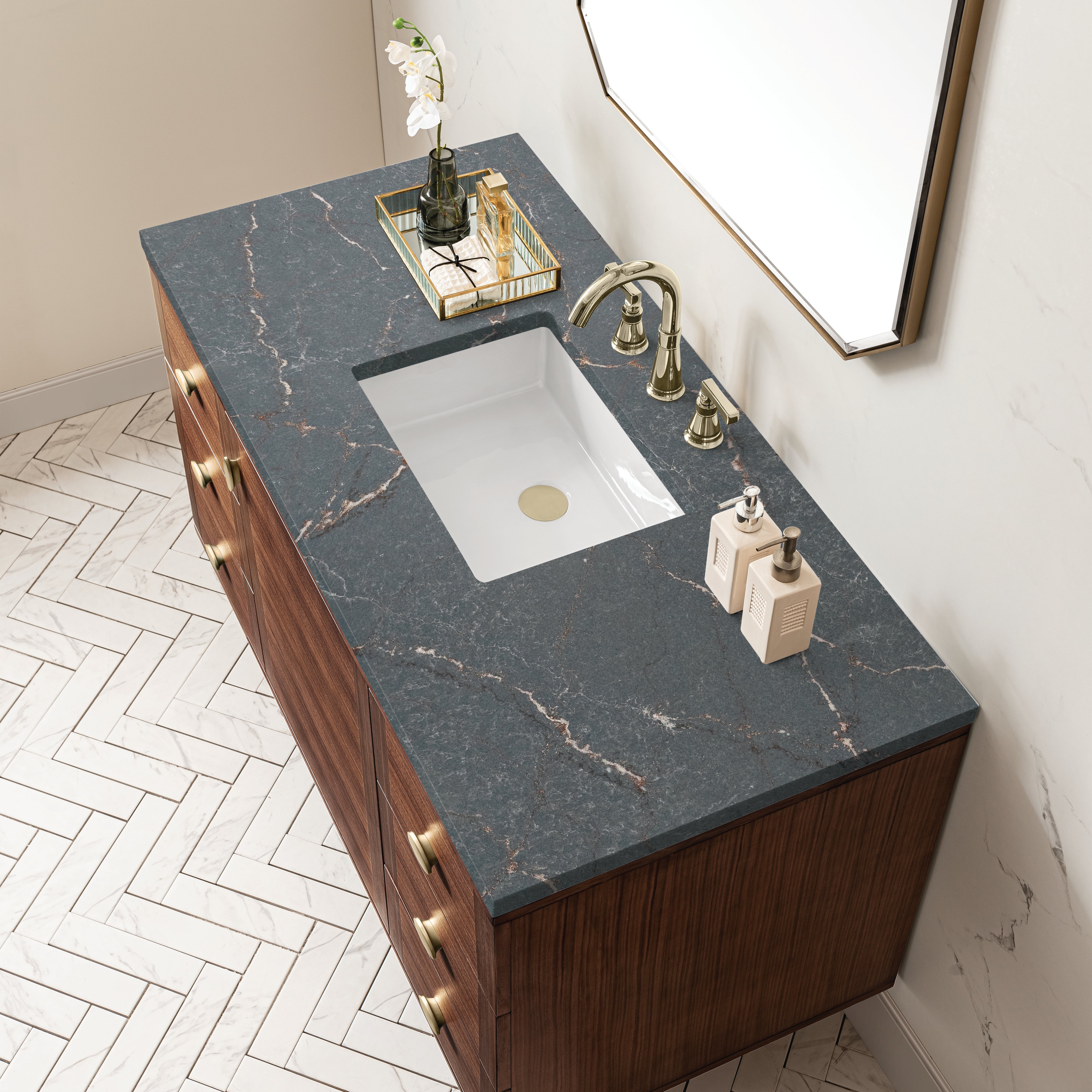 James Martin Amberly 48" Single Vanity in Mid-Century Walnut with 3cm Countertop