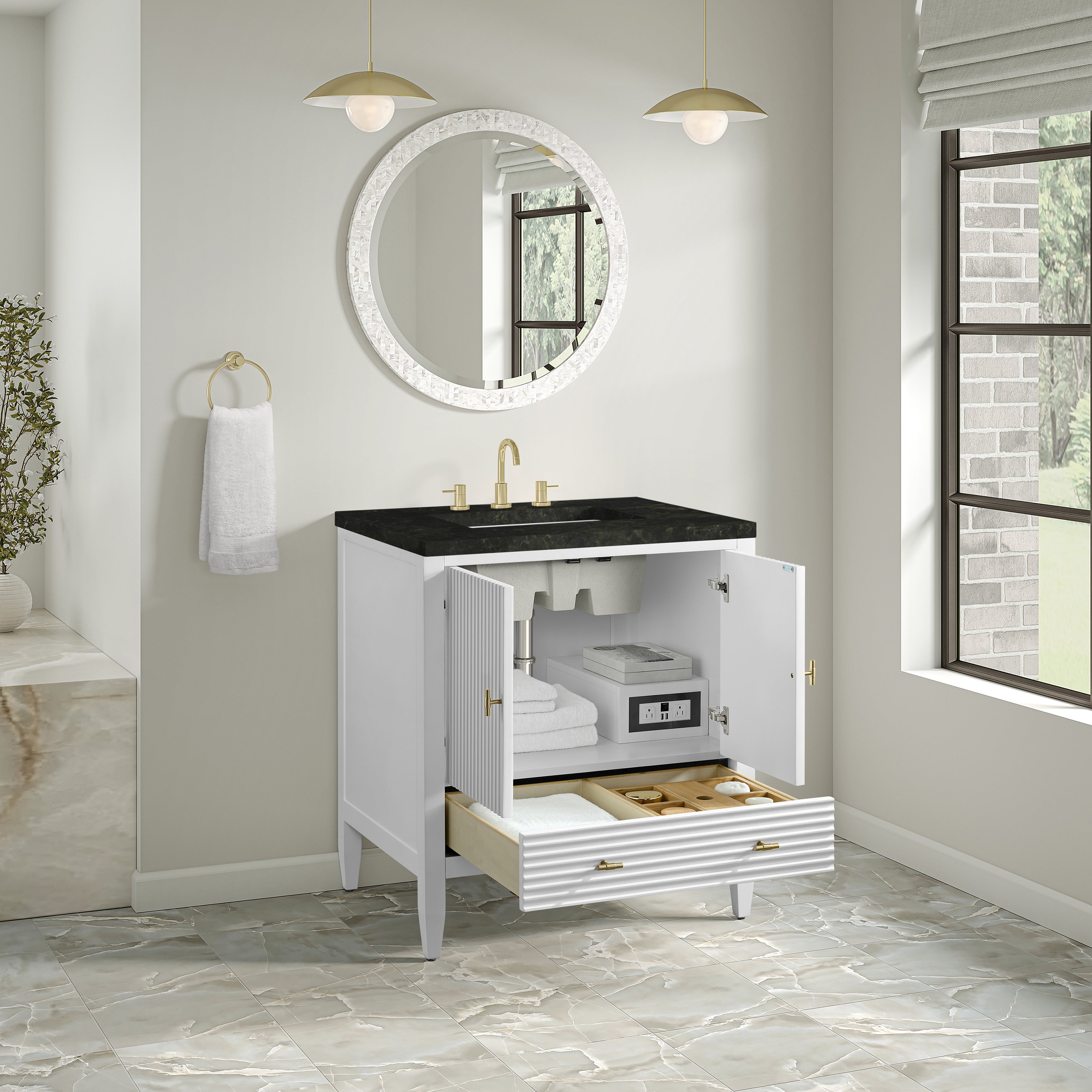 James Martin Myrrin 30" Single Vanity in Bright White with 3cm Countertop