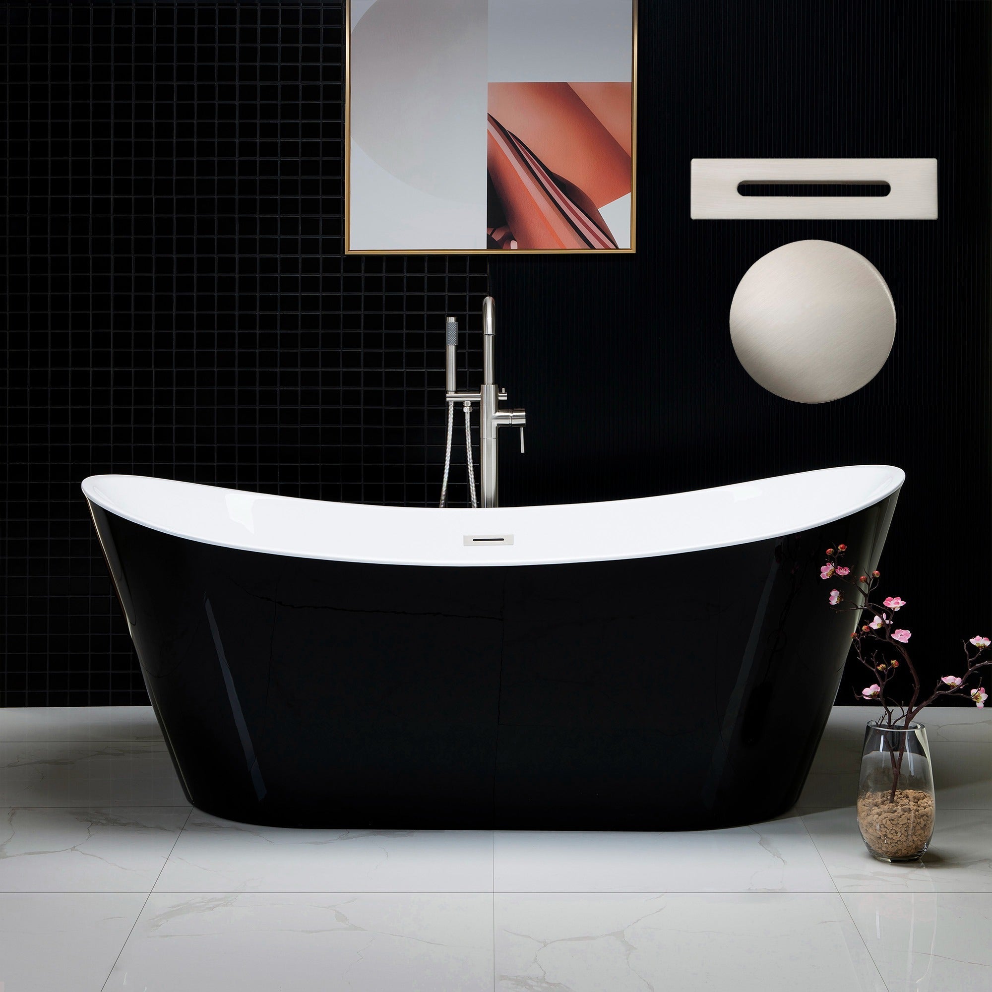 WOODBRIDGE 71" Acrylic Freestanding Bathtub Contemporary Soaking Tub with Drain & Overflow, B1817