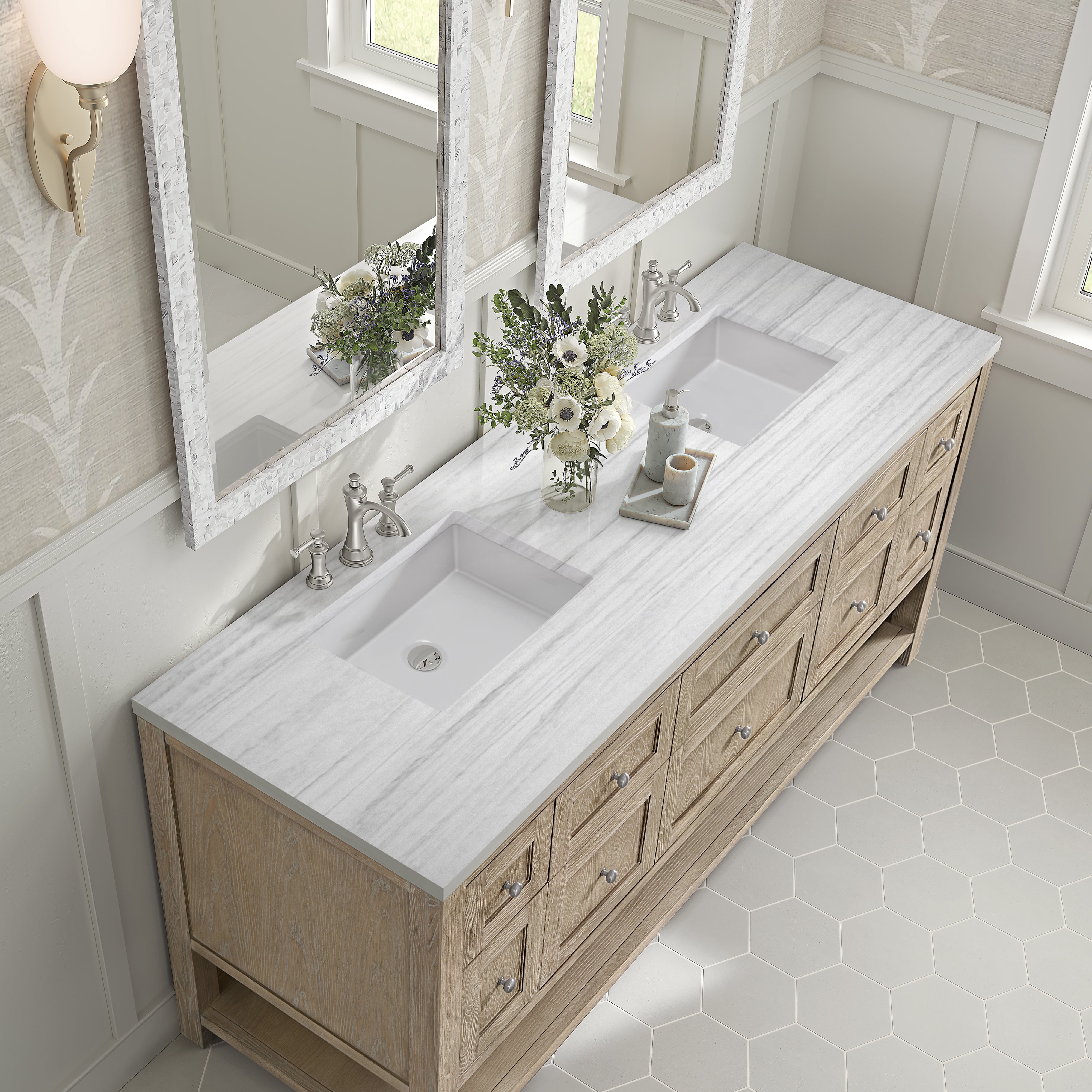 James Martin Breckenridge 72" Double Vanity in Whitewashed Oak with 3cm Countertop