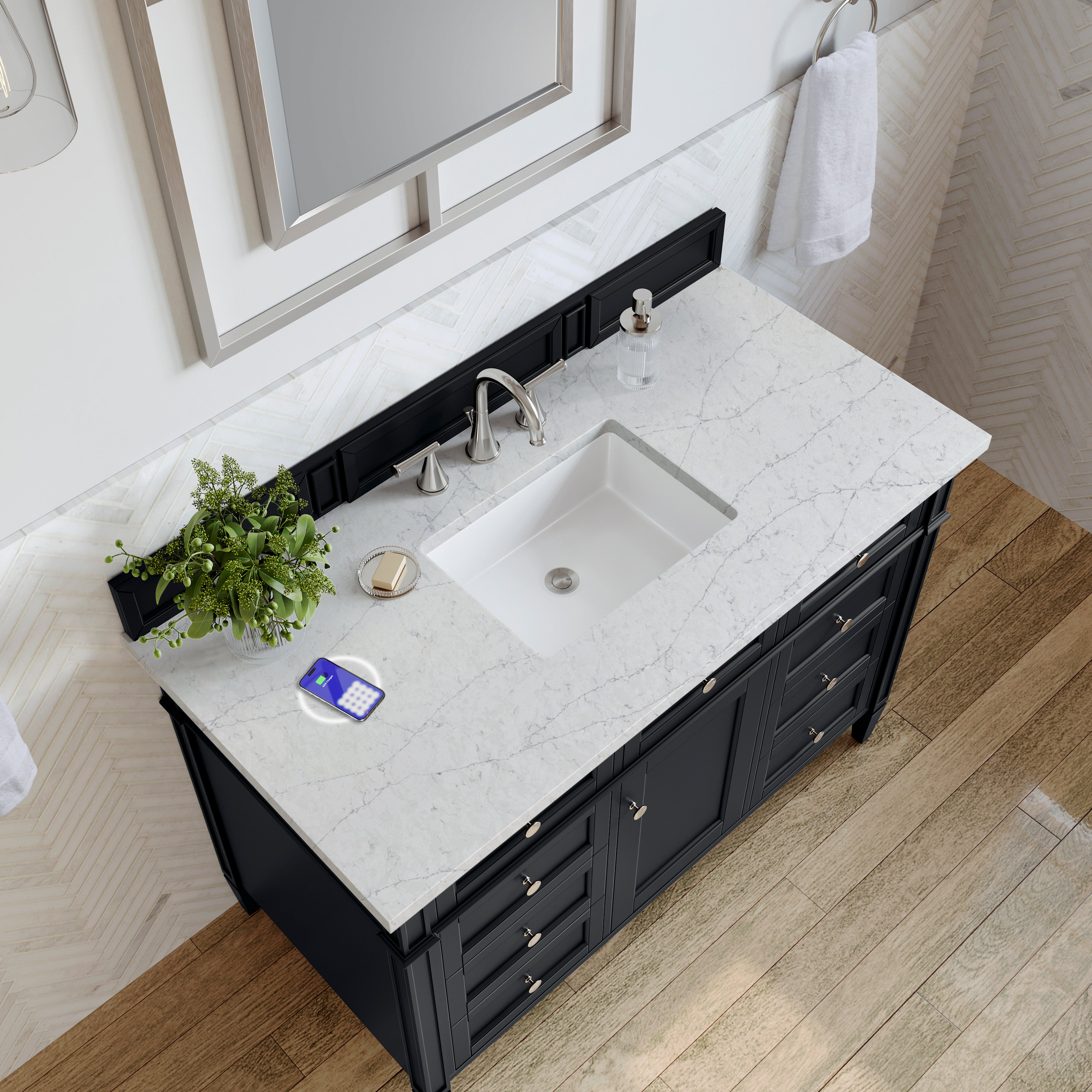James Martin Brittany 48" Single Vanity in Black Onyx with 3cm Countertop and FreePower Wireless Charger