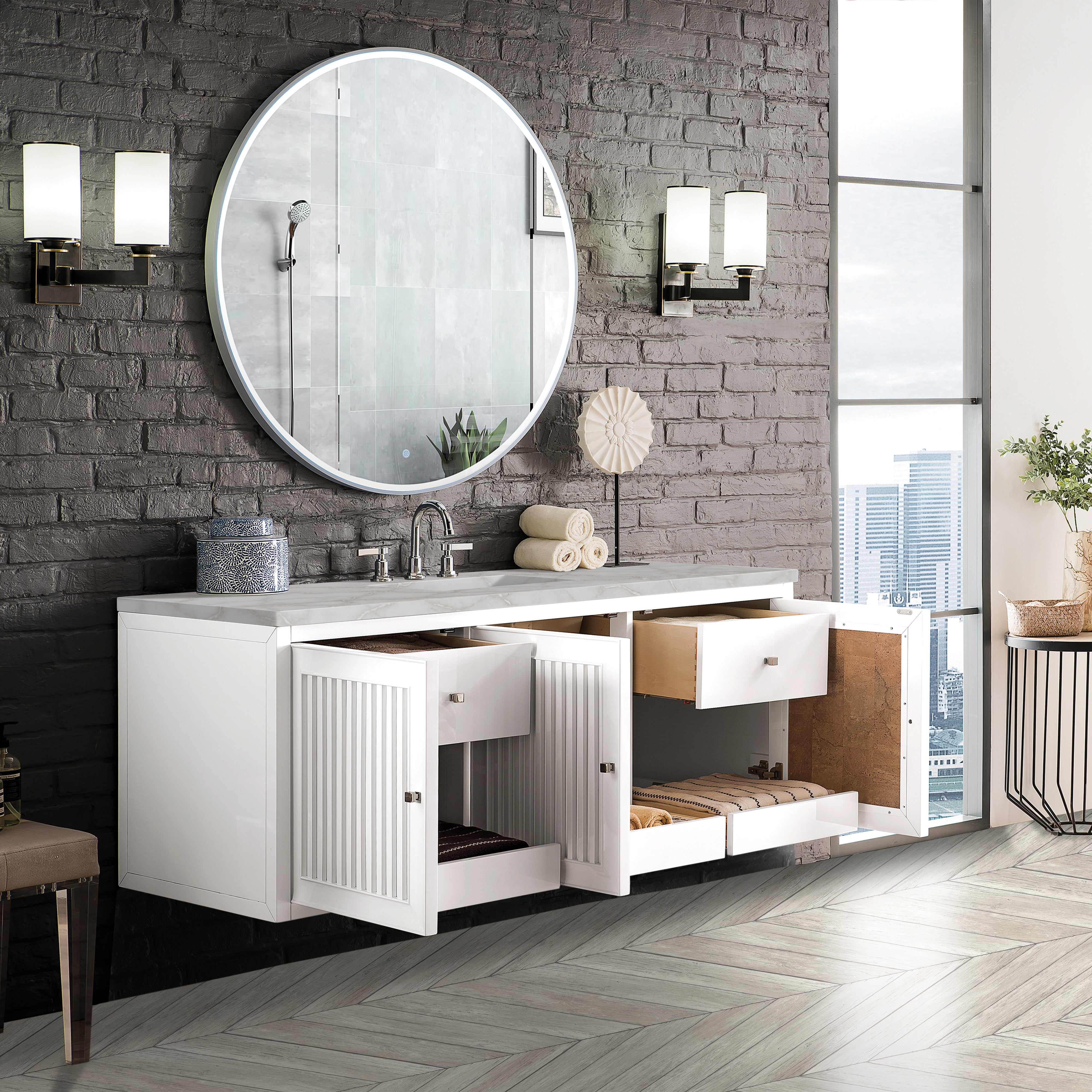James Martin Athens 60" Single Vanity in Glossy White with 3cm Countertop