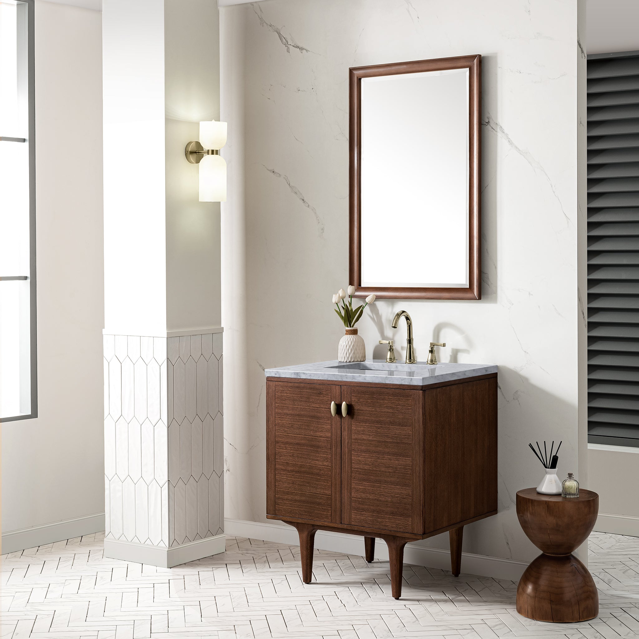 James Martin Amberly 30" Single Vanity in Mid-Century Walnut with 3cm Countertop