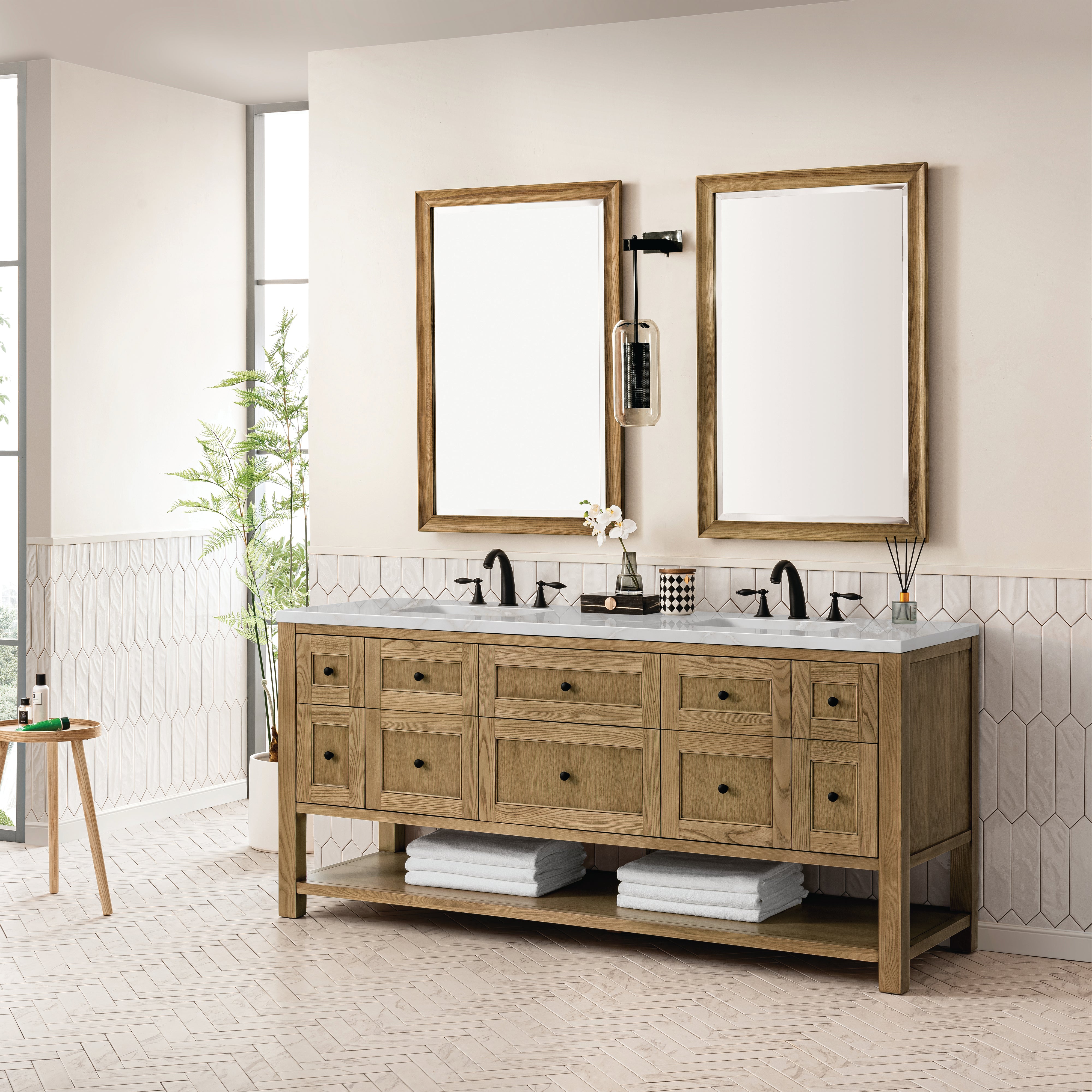 James Martin Breckenridge 72" Double Vanity in Light Natural Oak with 3cm Countertop and FreePower Wireless Charger