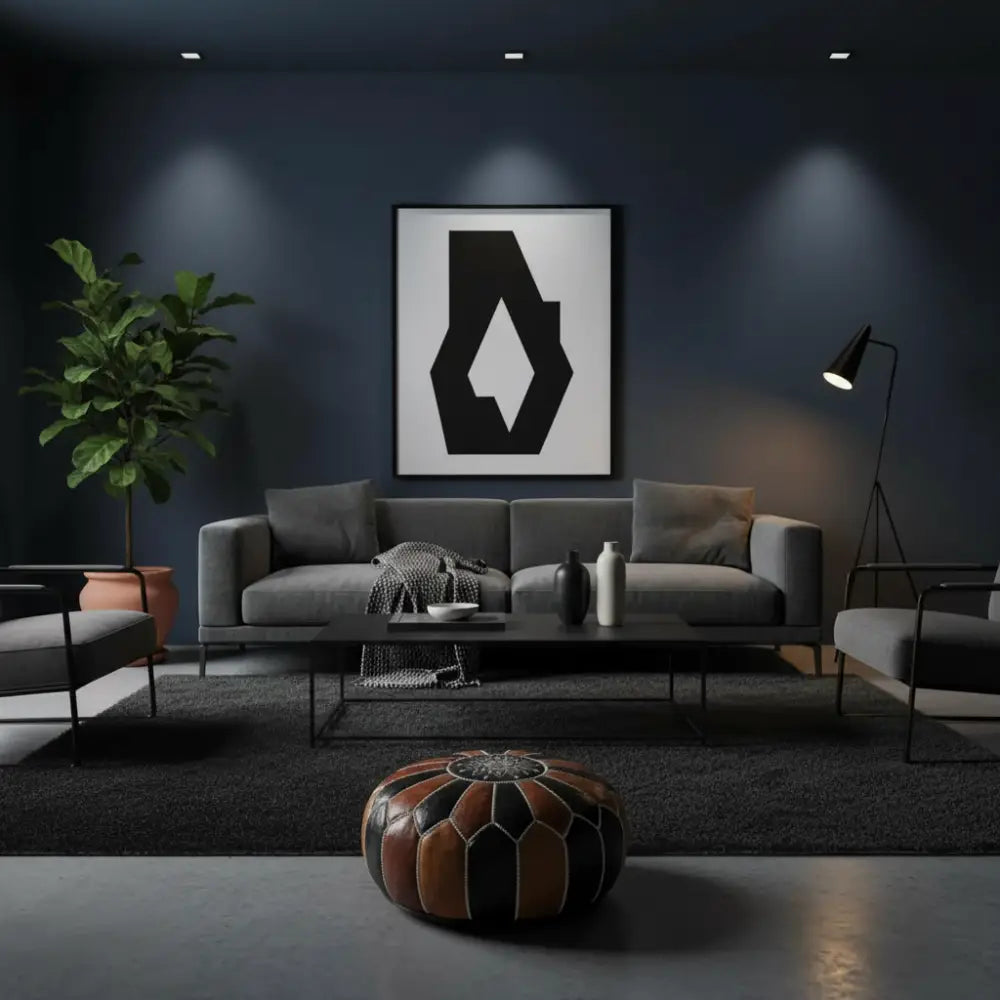 Dual Color Moroccan Leather Ottoman - Traditional Design - Black and Tan