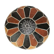 Dual Color Moroccan Leather Ottoman - Traditional Design - Black and Tan