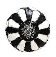 Dual Color Moroccan Leather Ottoman - Traditional Design - Black and White