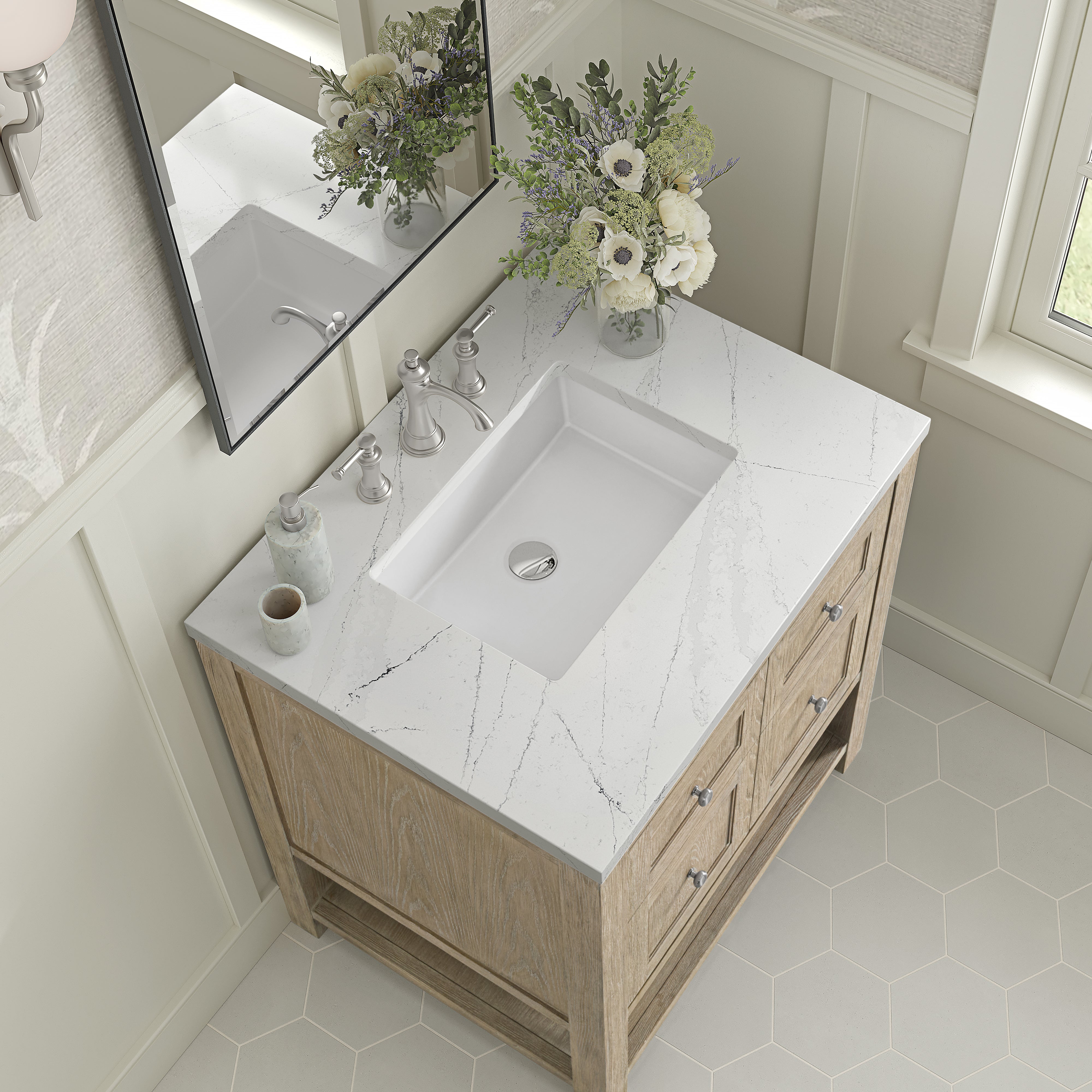 James Martin Breckenridge 30" Single Vanity in Whitewashed Oak with 3cm Countertop