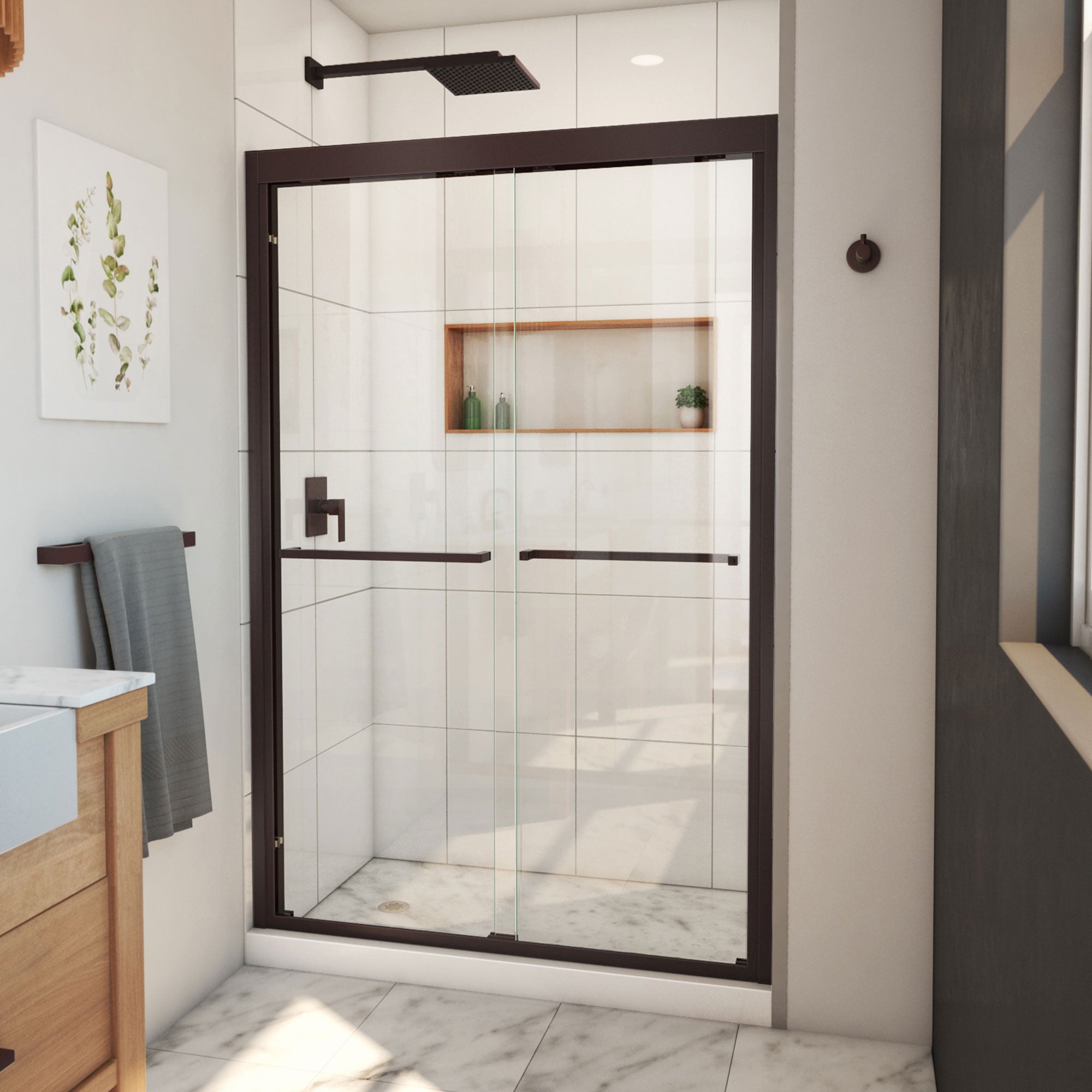 DreamLine Duet Plus 44 - 48 inch W x 72 inch H Semi-Frameless Bypass Shower Door