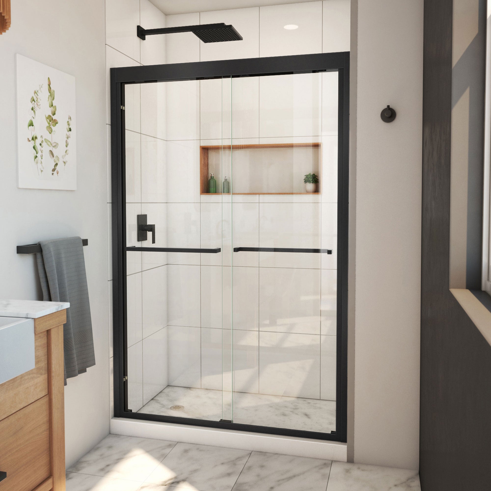 DreamLine Duet Plus 44 - 48 inch W x 72 inch H Semi-Frameless Bypass Shower Door