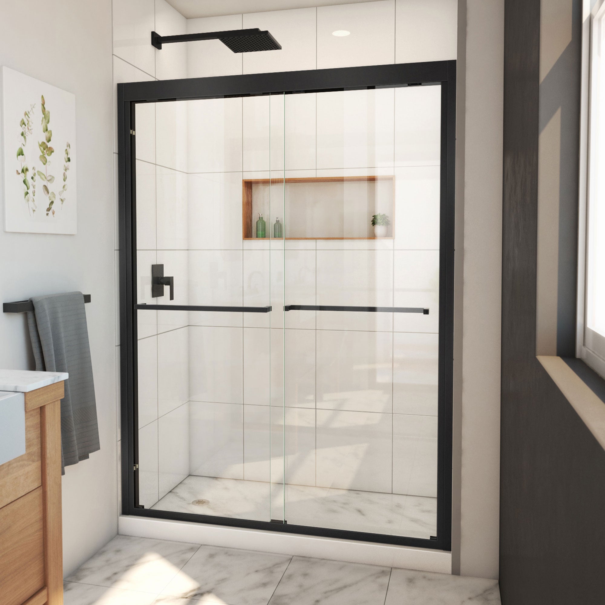 DreamLine Duet Plus 50 - 54 inch W x 72 inch H Semi-Frameless Bypass Shower Door