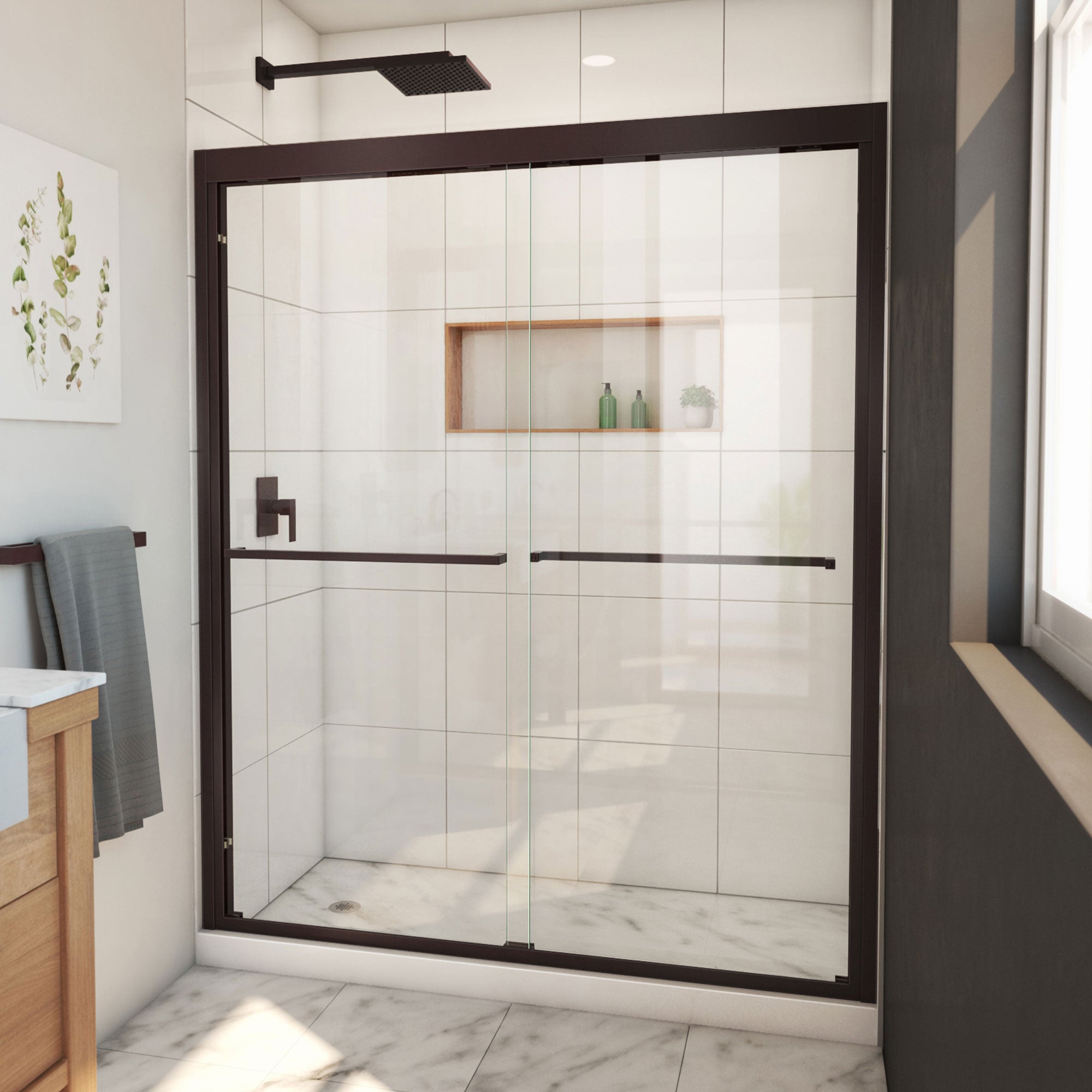 DreamLine Duet Plus 56 - 60 inch W x 72 inch H Semi-Frameless Bypass Shower Door